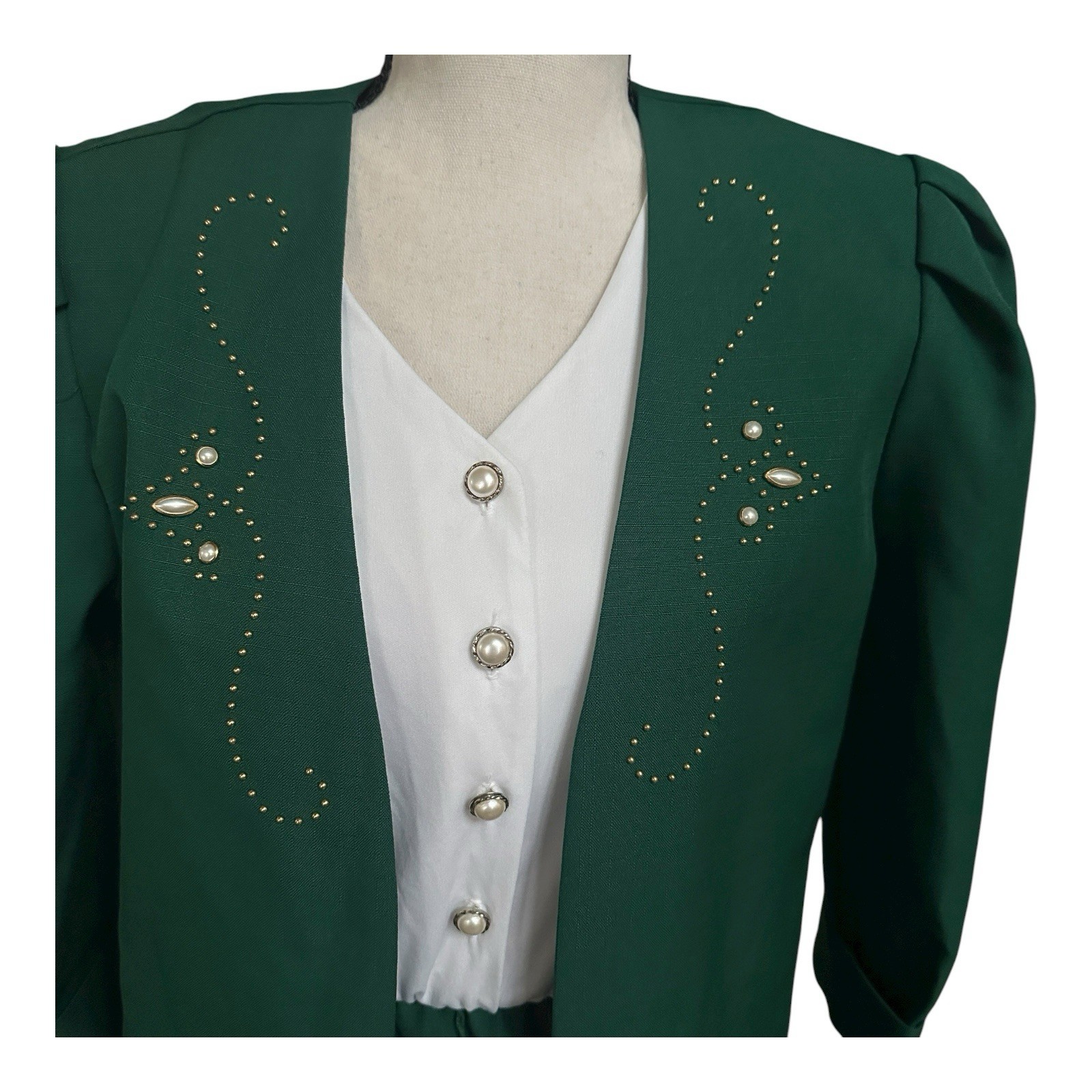 VTG 90s MOB Green Pearl Beaded Embellished Dress & Jacket Set M Whirlaway Frocks