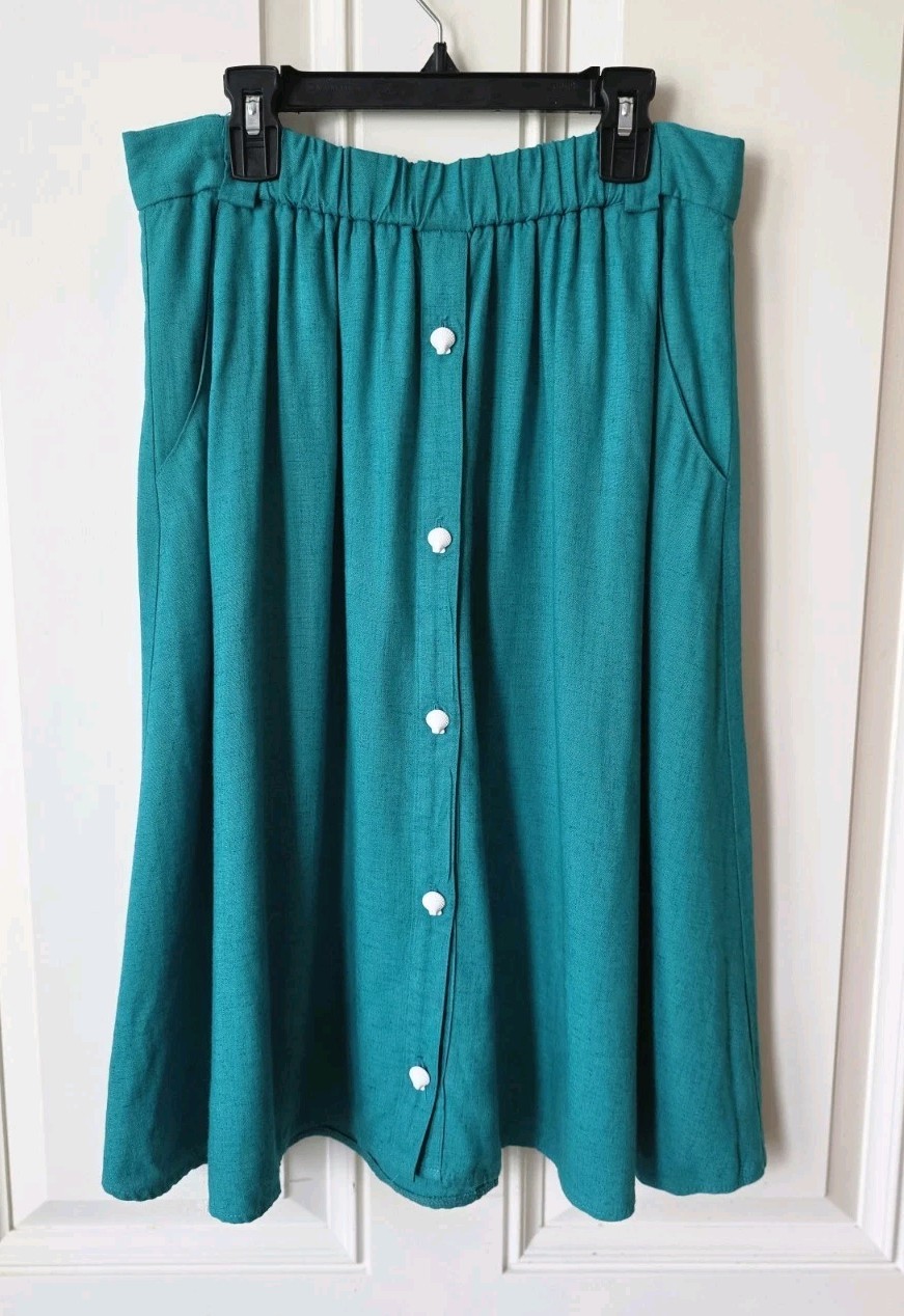 Vintage 70’s Campus Casual Teal Skirt, Sea Shell, Women’s Size Medium