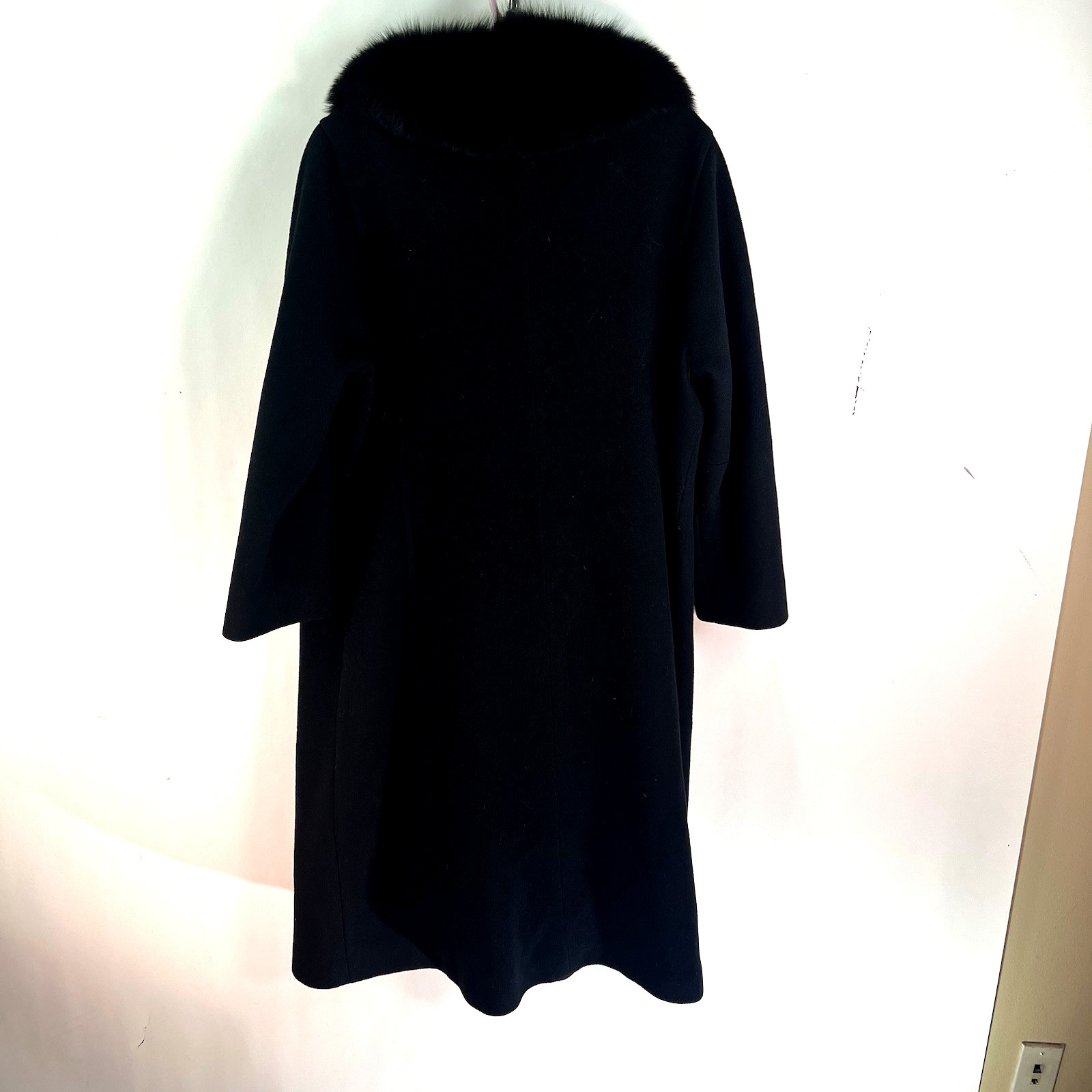 Vintage Forstmann Windermere 100% Wool Fur Collar Coat Womens Size L Black