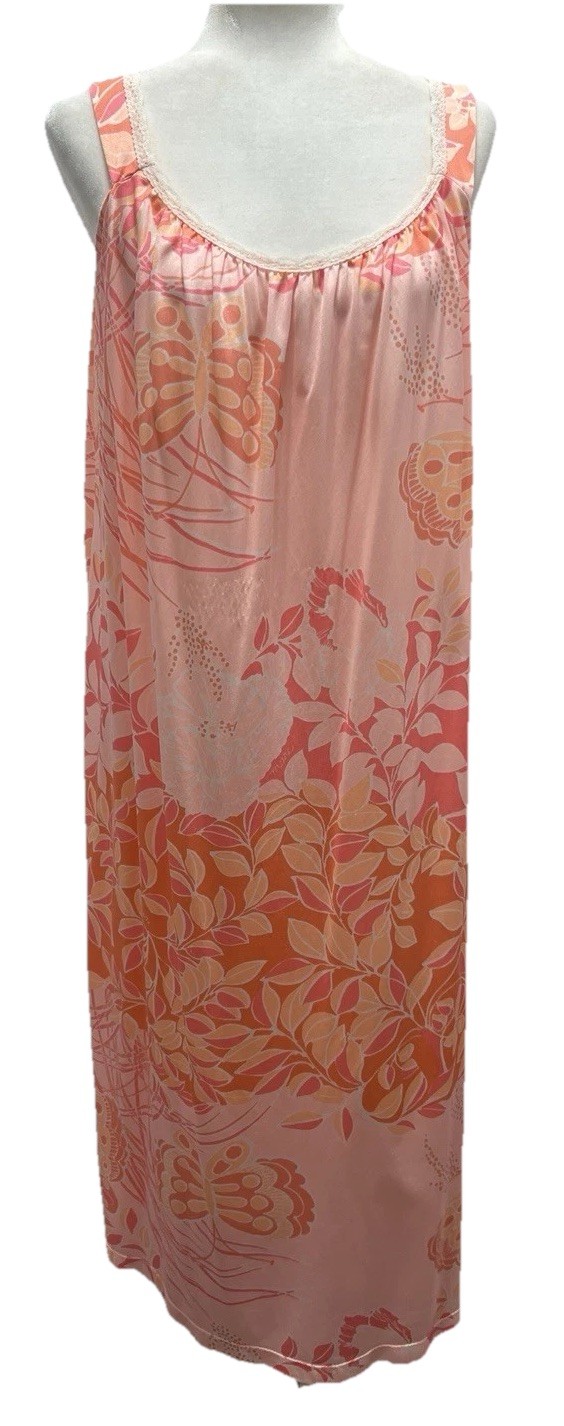 Vintage 70s Miss Elaine Mori Butterfly Floral Peignoir Set Nightgown Robe SZ SM