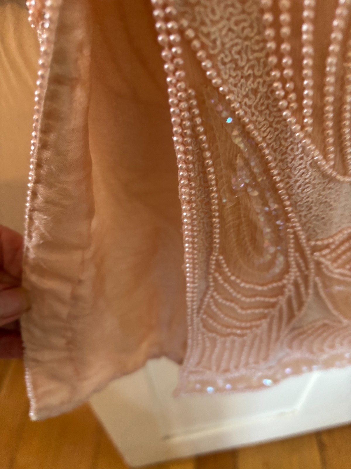 Judith Ann Creations Sequin/Pearl 2 pc Silk Pink Sz M