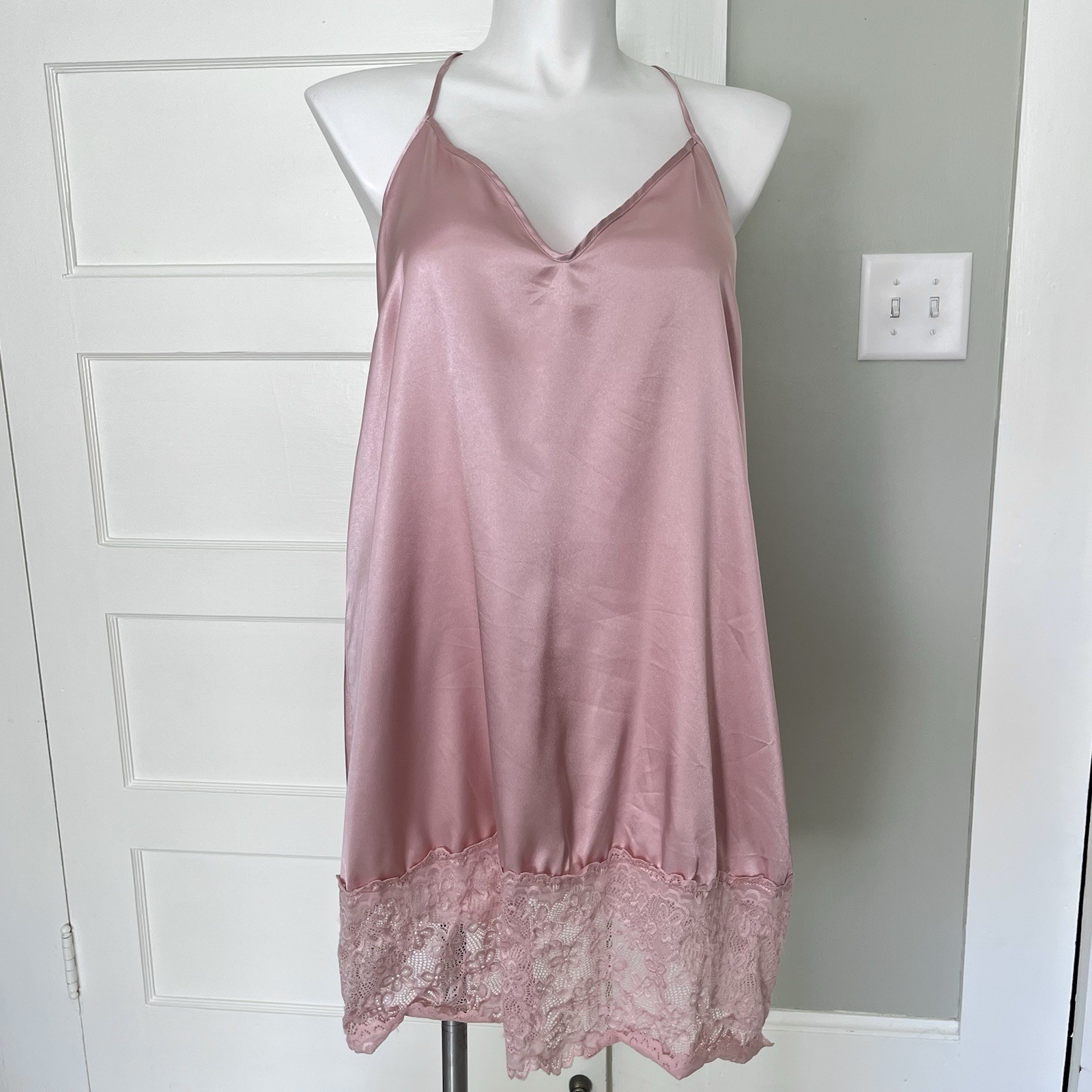Pink Satin Baby Doll Nightie Lace Open Back Sexy Coquette Fairy Sz 3XL Curvy