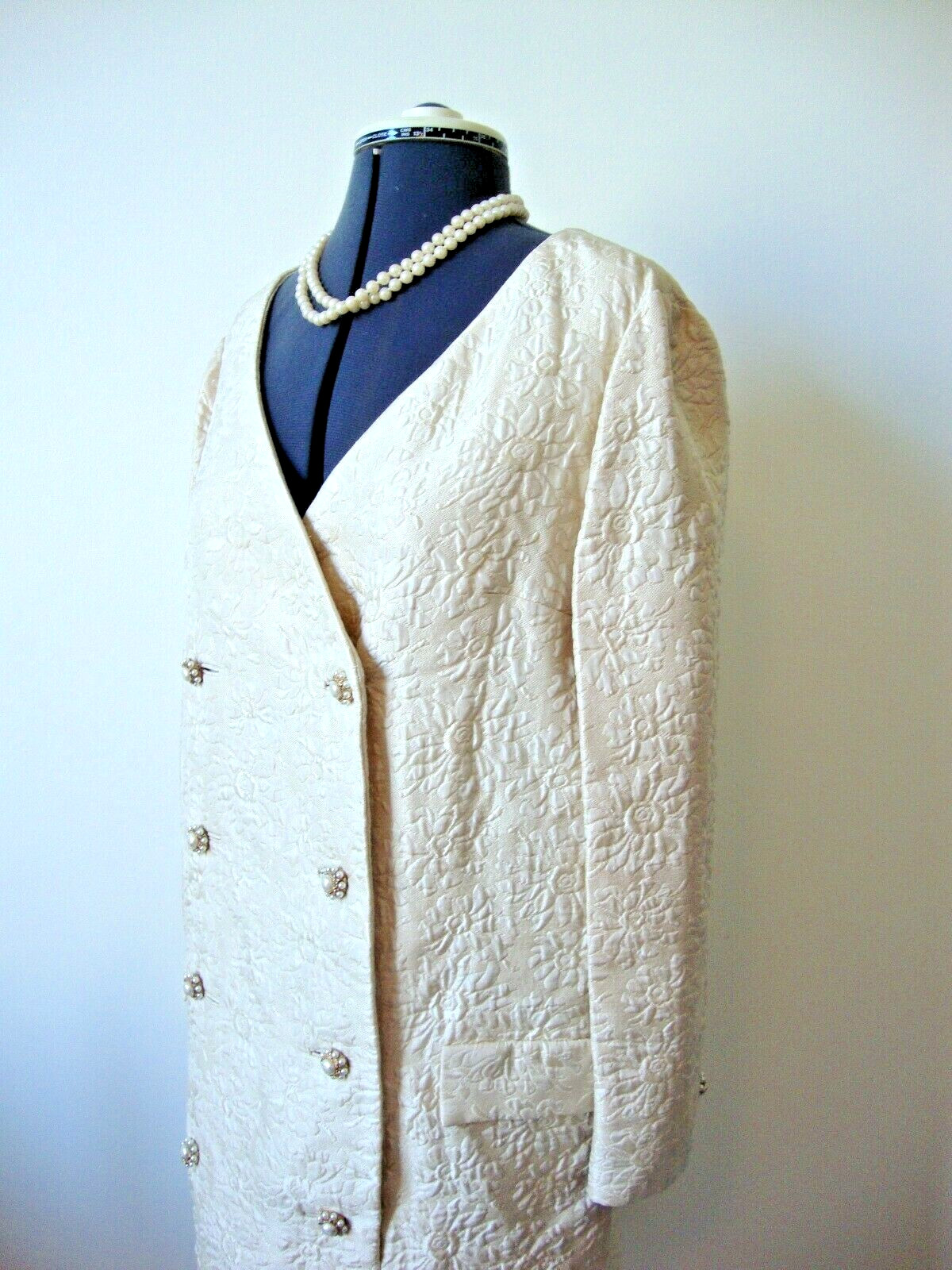 Vintage Coat Dress by Designer Charles Cooper Quilted Ivory Matelasse