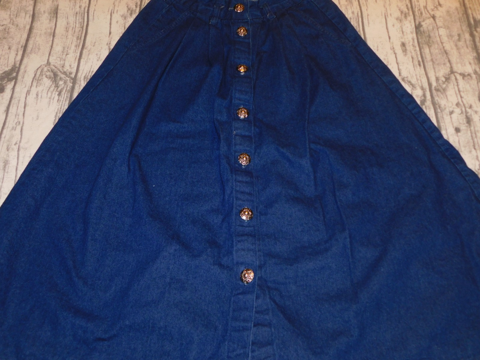 VTG 80s DENIM SKIRT WESTERN COWGIRL BUTTON FRONT BOHO A LINE MIDI sz 14 M/L