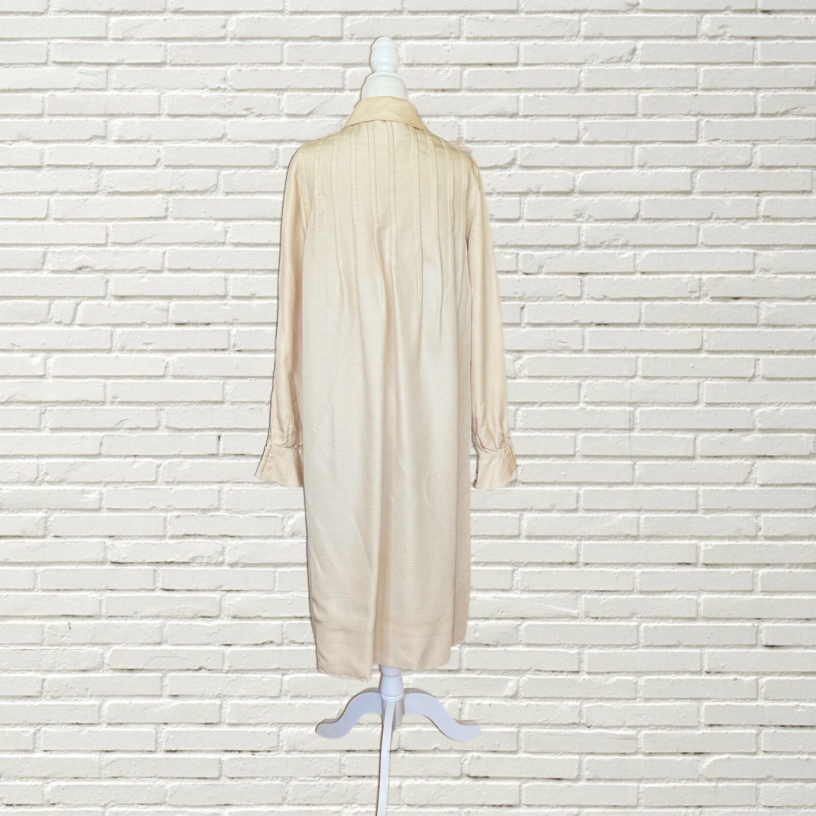 Vintage 60s Cream Silk Bill Blass Dress Button Front Pintuck Pleating