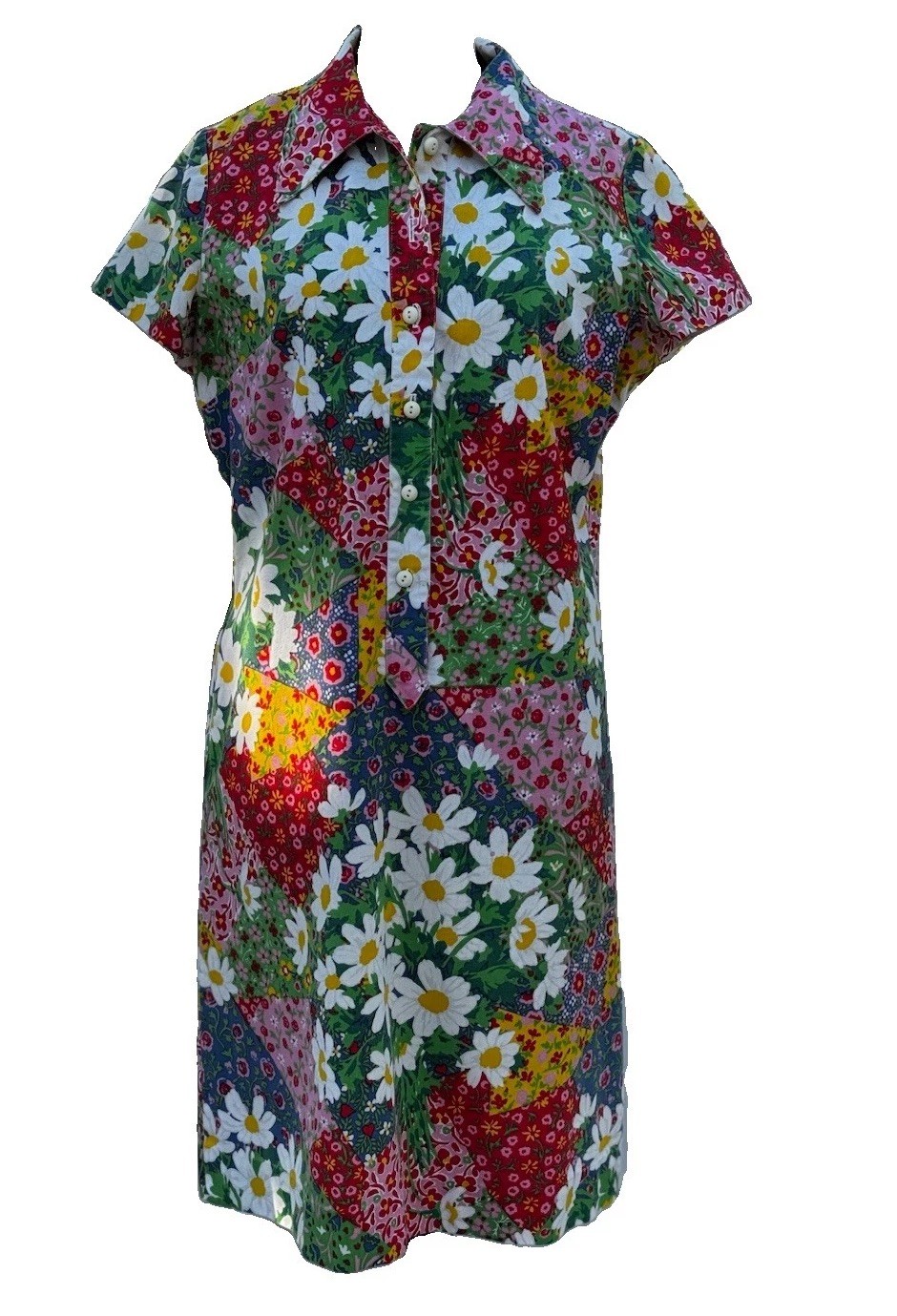 Vintage Late 1960s I. Magnin & Co. Floral Print Flower Power Cotton Dress Size M