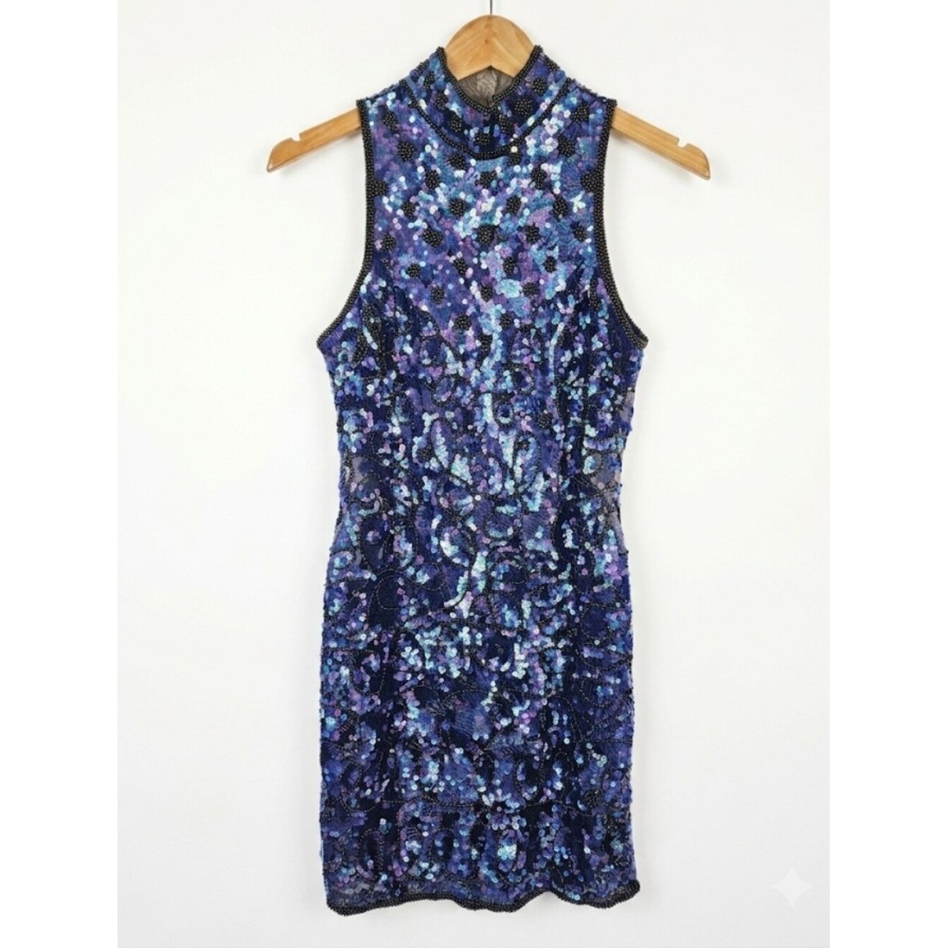 Vintage La Davina 80’s Silk Sequined High Neck Sequin Party Dress