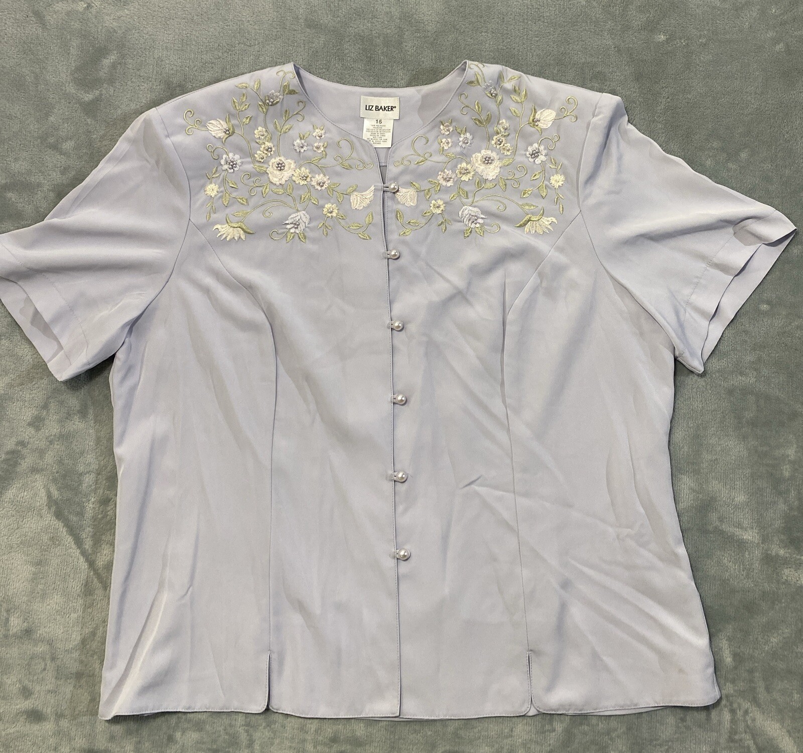 Vintage 90’s Liz Baker Blouse Top Shirt Floral Embroidery Women’s Sz 16 Purple
