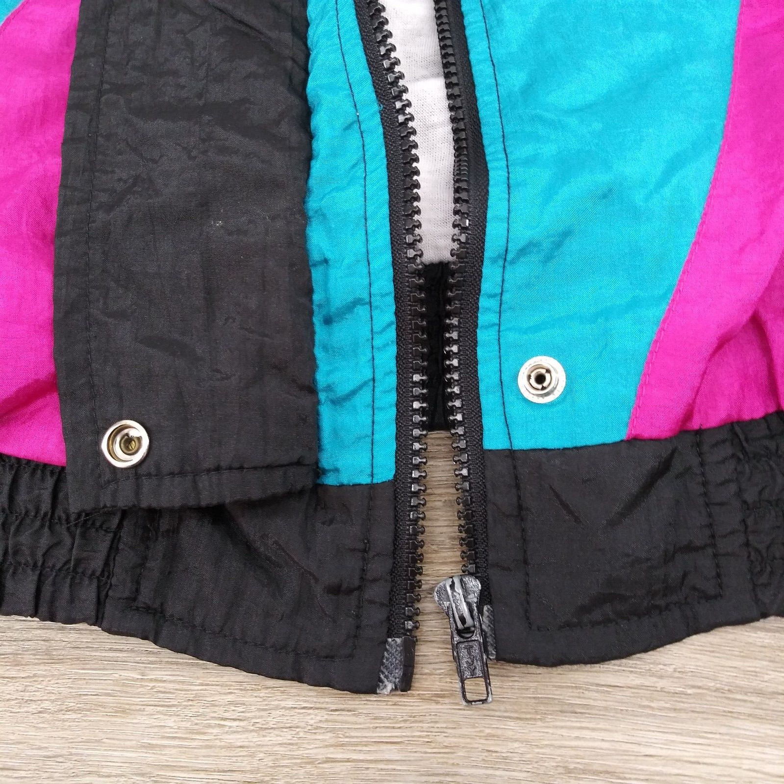 Longstreet Petite Windbreaker Jacket Womens PM Black Pink Teal Zipped Vintage