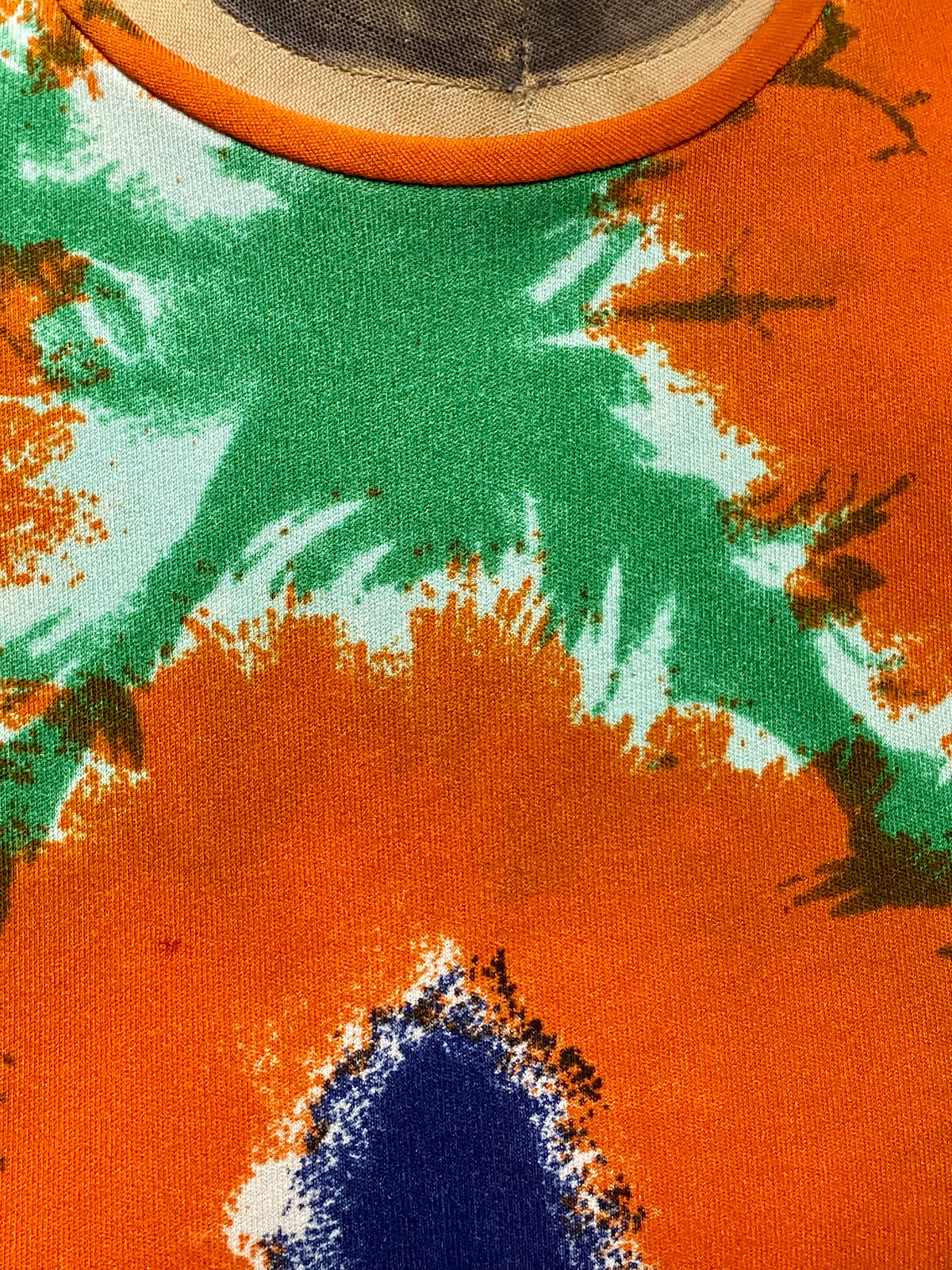 Bright Retro Vintage 70s Boho Hippy Orange Paint Splash Nylon Top Med