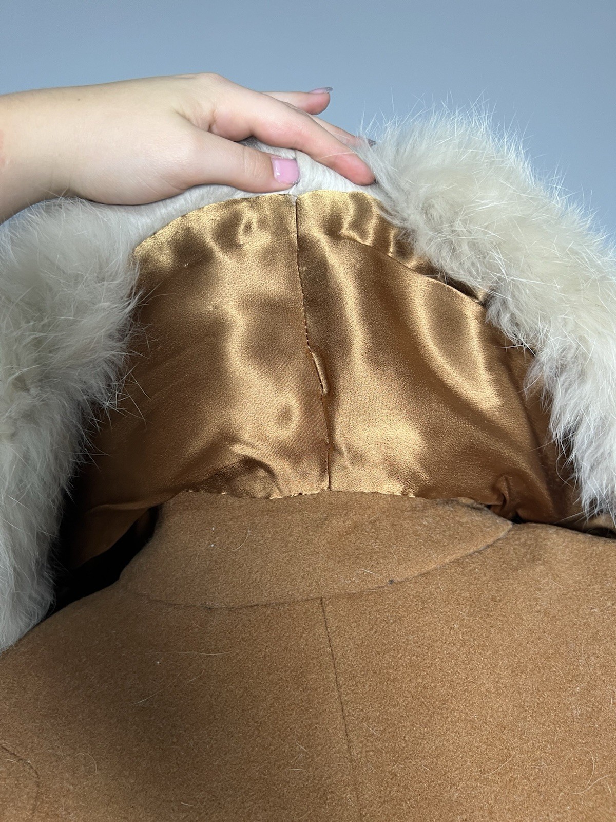 Vintage 1950s/1970s Wool and Fox Fur Coat One Button Loose Fit Has Pockets