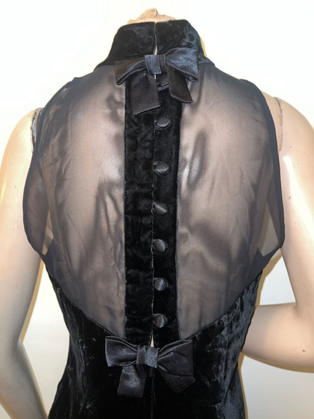 SEXY!! Vintage 80s Donna Ricco Black Velvet Sheer Back Cocktail Party Dress S/M