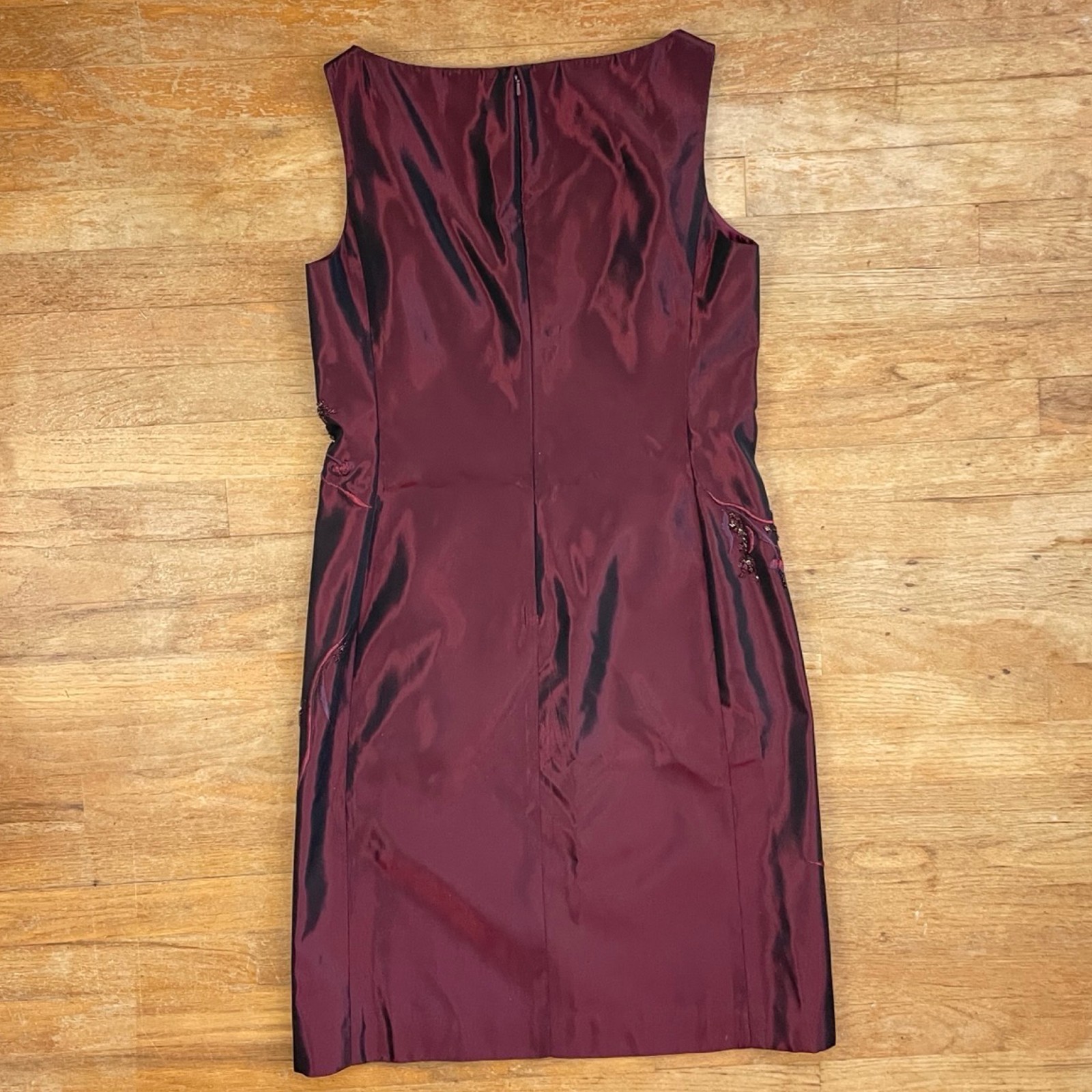 Vintage Kay Unger Beaded Dress Size Medium Burgundy Floral Embroidered Taffeta