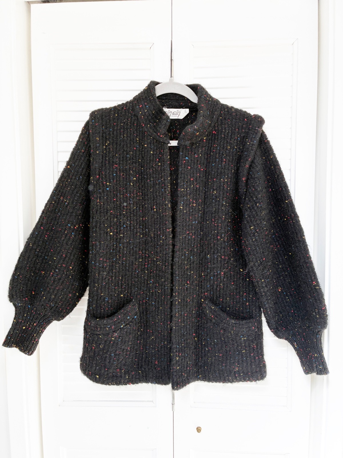 Vintage Sweater Jacket Black Wool Confetti Yarn Speckled Cin Cin 1970’s 1980’s