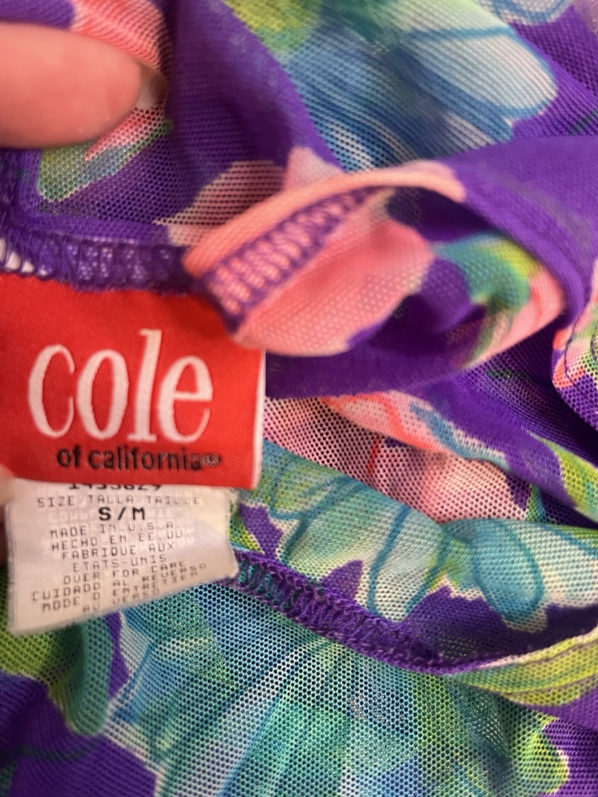 Rare 90s Cole of California Sheer Floral Mesh Babydoll Swim Cover-Up Dress Y2K