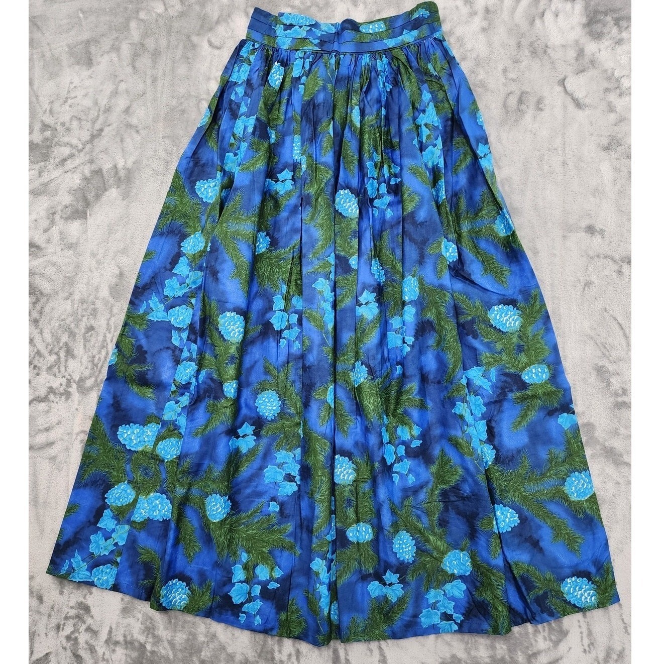 Vintage 40s 50s VIP Fabrics Skirt Womens S Blue Green Floral Pleated Maxi Zip
