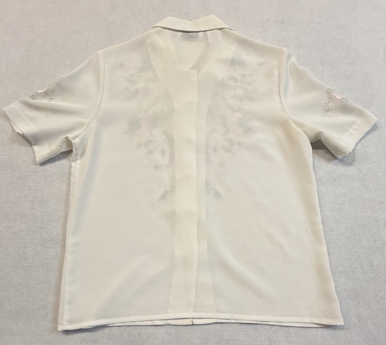 Vintage Embroidered Floral Button Front Blouse White Size 8 Cottagecore Romantic