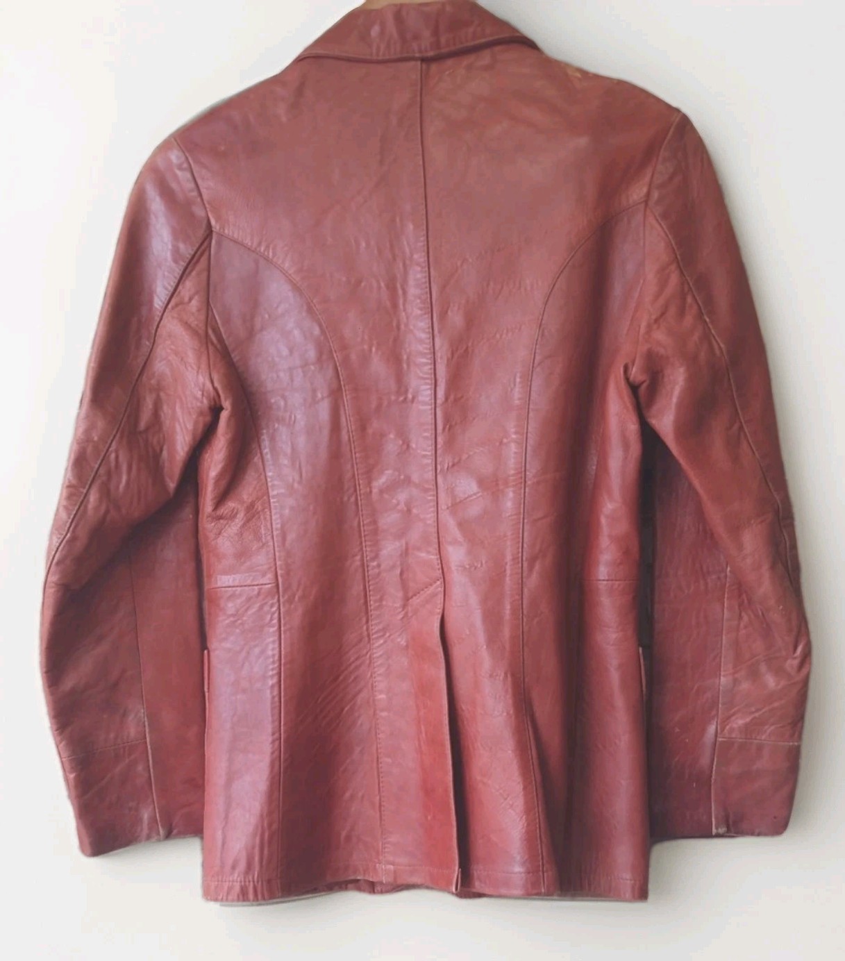 Vintage 70s Remy Lambskin Leather Jacket Cognac Brown Distressed Size S/M