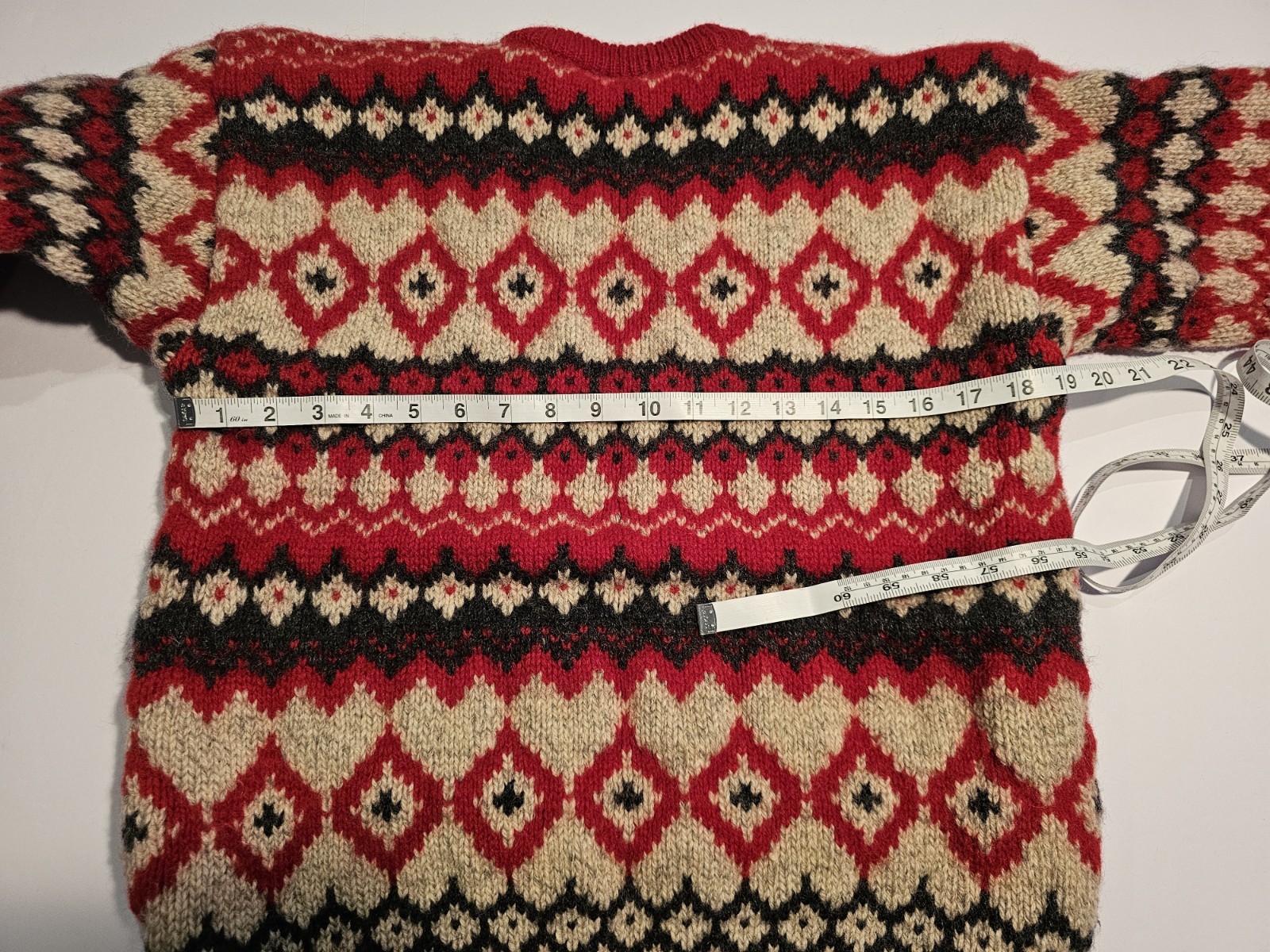 Vtg Nordstrom Sweater Red & Green Knit Shetland Wool Long Sleeve Pullover- XL