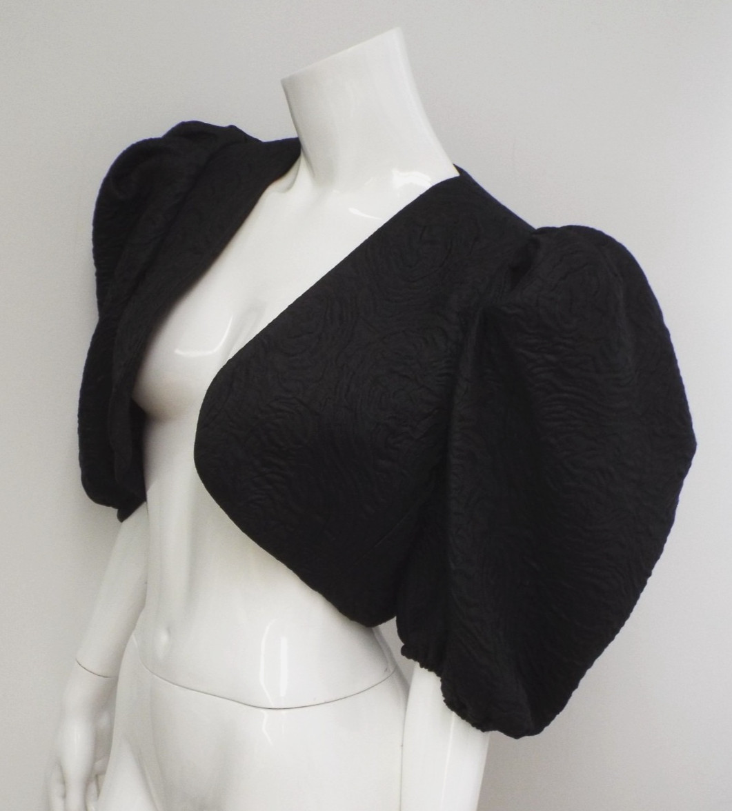 VTG 1980s Yves Saint Laurent Black Puff Sleeve Bolero Jacket 42 YSL Rive Gauche