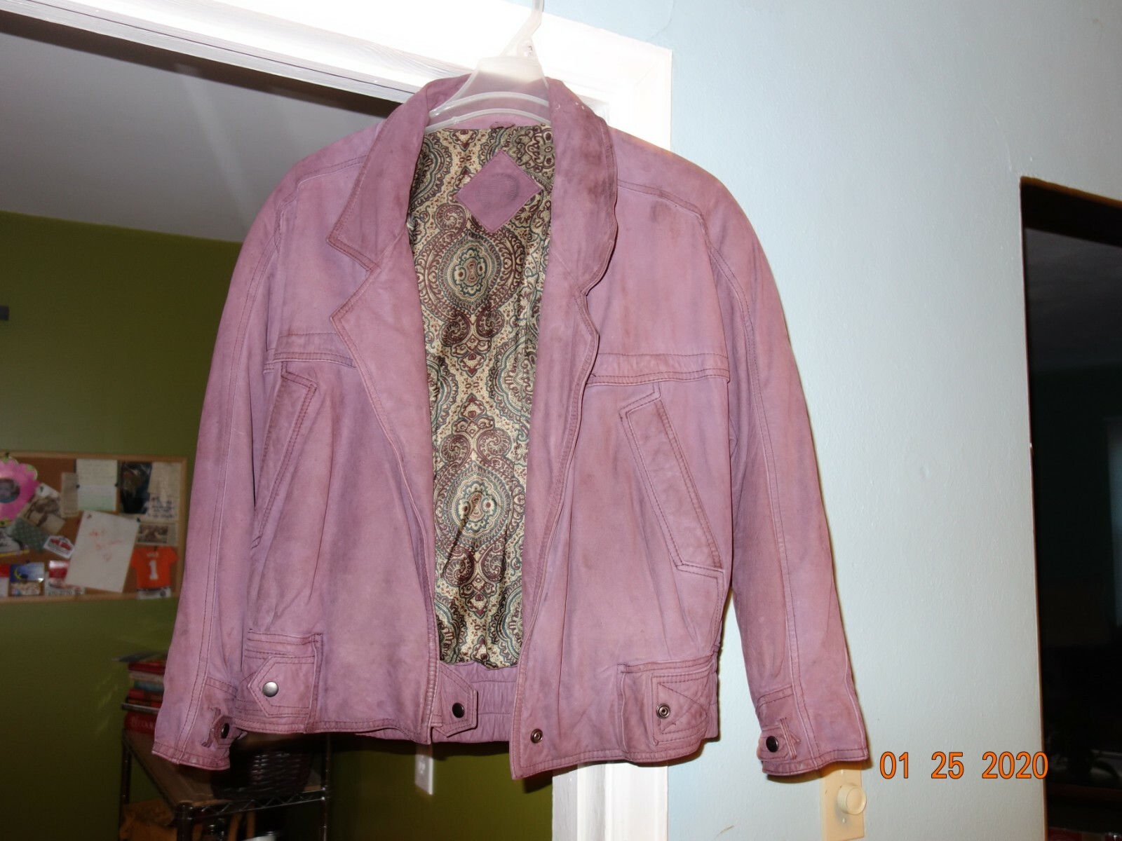 Jaqueline Ferrar Plum Purple Suede Leather Coat Jacket Ladies Size Medium