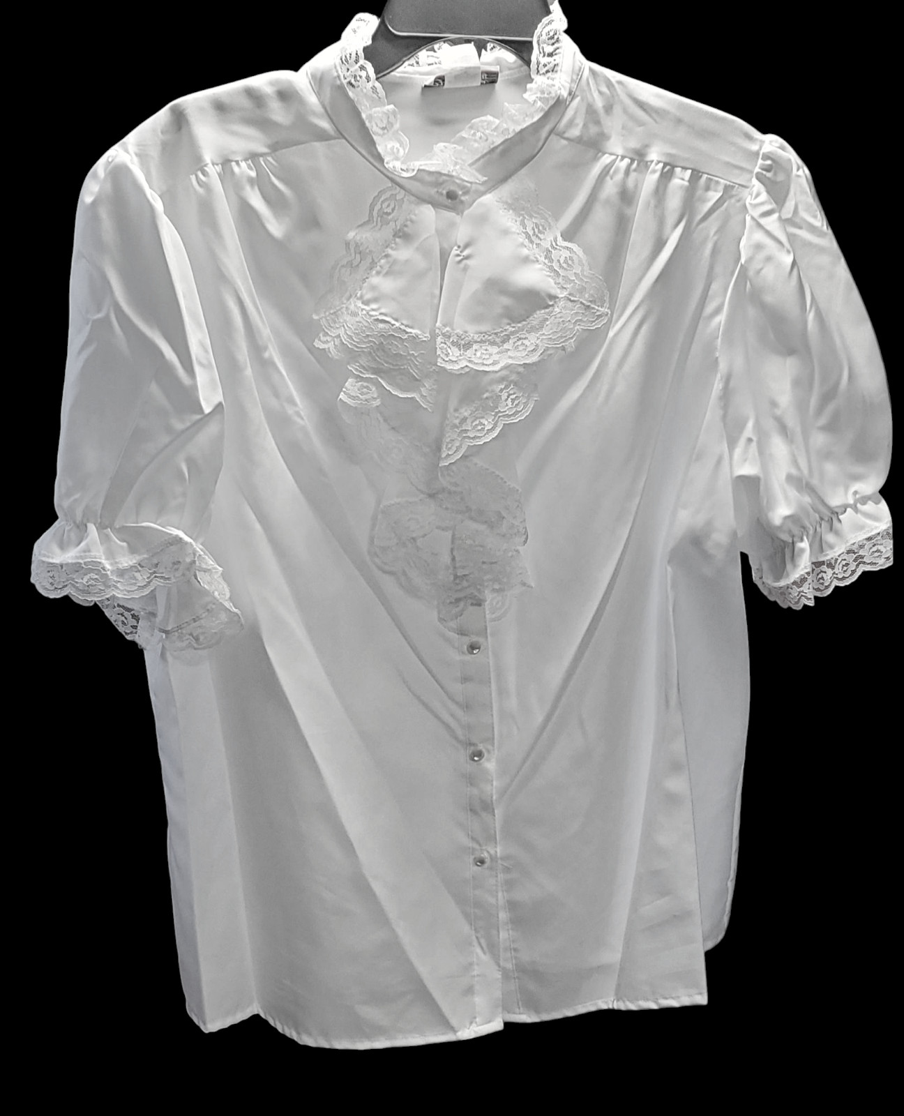 Vtg 80s White Style Trix Ruffle Frills Lace Lolita Princess Sleeves Top Bust 48″
