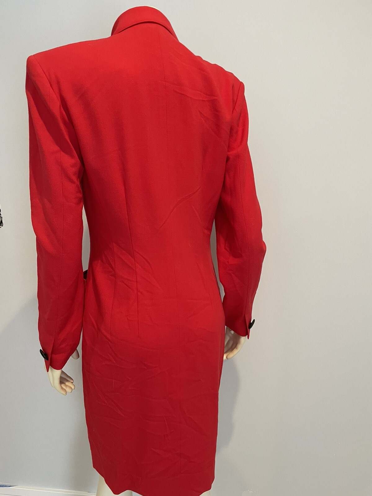 Louis Féraud 1980s Red Wool Crepe Double-Breasted Coat Dress Us6 Red Valentines