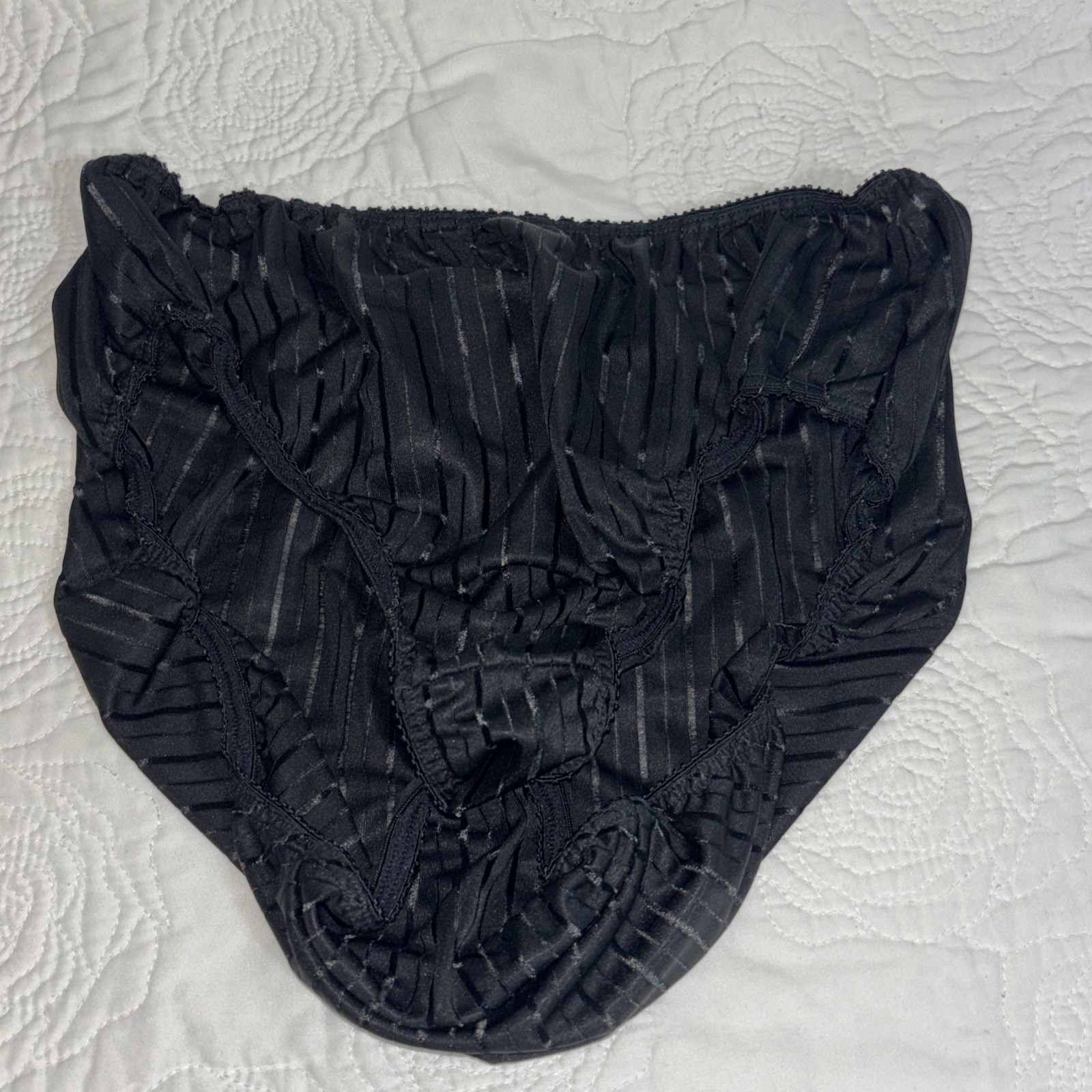 Vintage Panty Brief Bright Stripes Hi Cut Polyester Satiny Black #1209