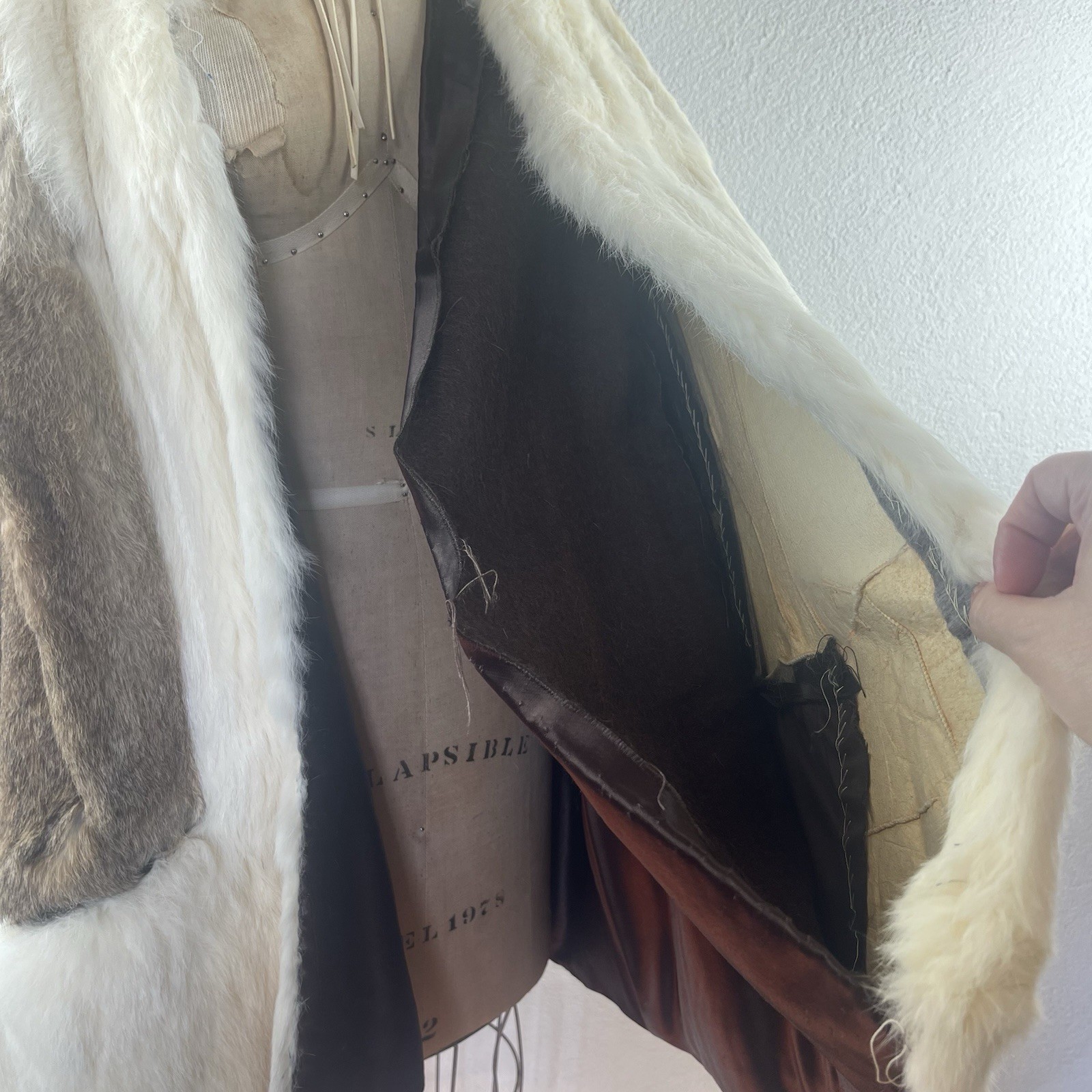 Vintage l 60s Mod Hippie Festival Two-Tone Rabbit Fur Pocket Hooded Cape Poncho