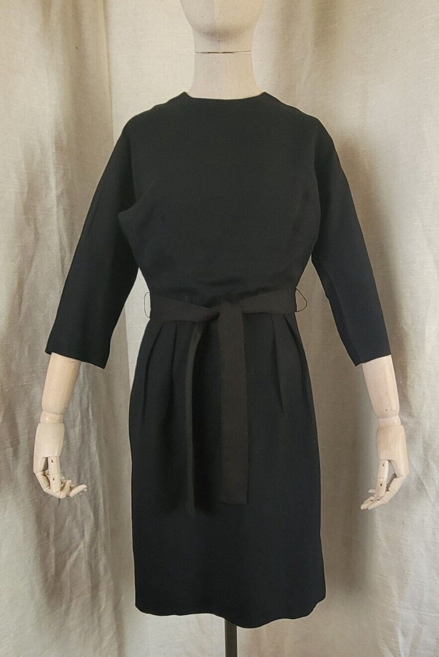 Ladies Vintage 1950s Classic Black Crepe Dress SzS/M