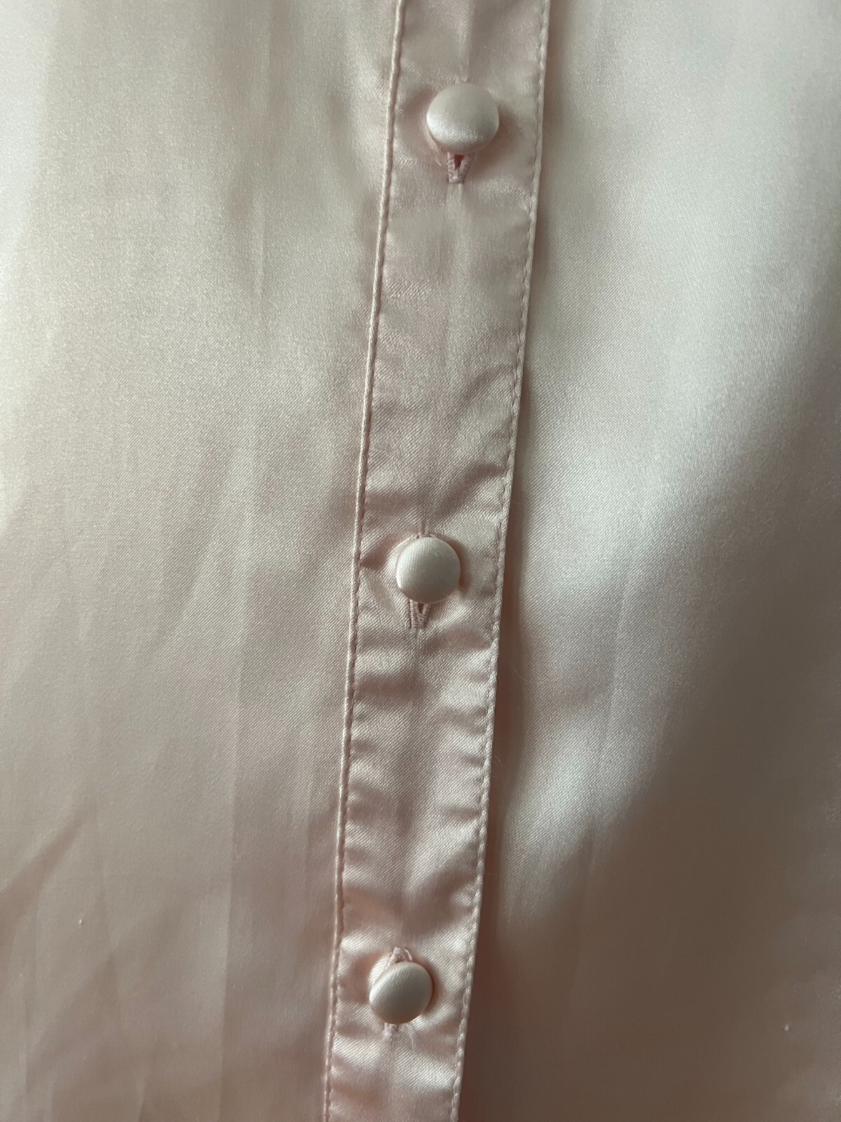 Vintage Light Pink Silky Liquid Satin Button Secretary Blouse Top M