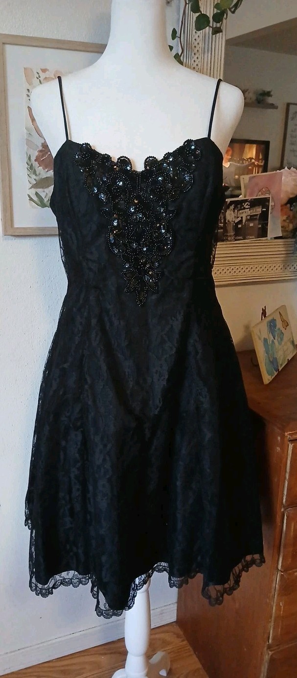 Vintage 80’s XS/S Mademoiselle Black Lace Mini Cocktail Prom Dress With Jacket