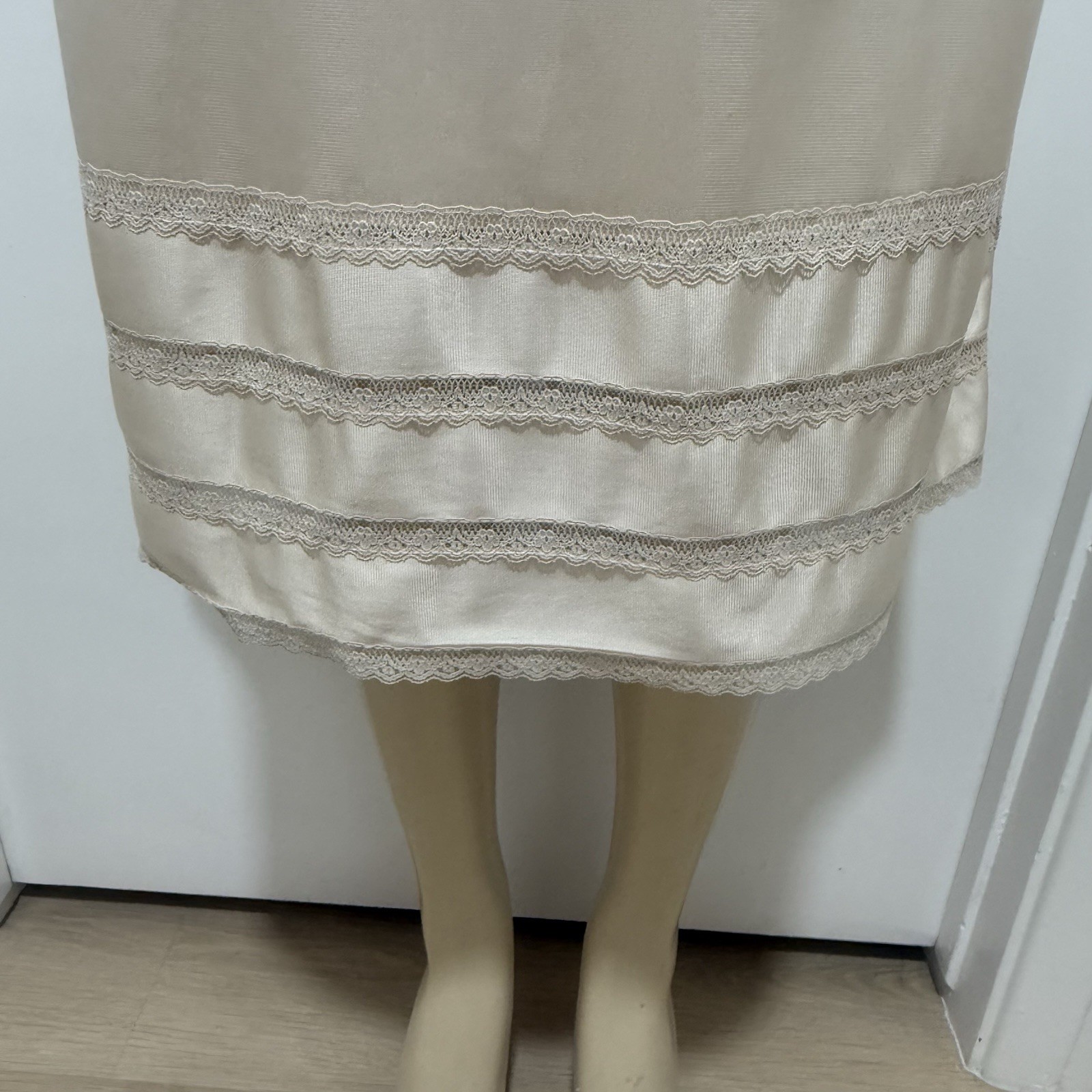 Sears Full Slip sz 34 Nude Beige Nylon Cut Away Lace Trim to Shorten