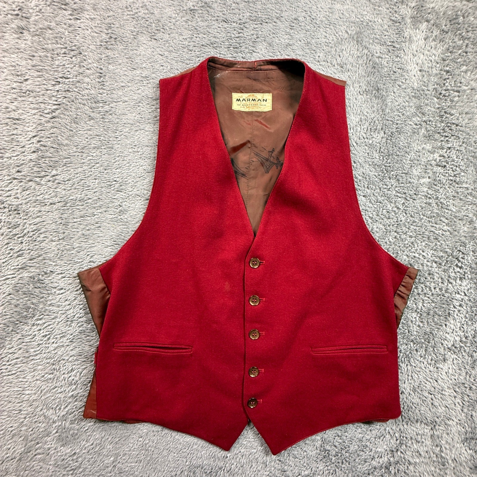 Marman of San Francisco Vest Womens Medium Red Good 60s Vintage Wool Blend SF