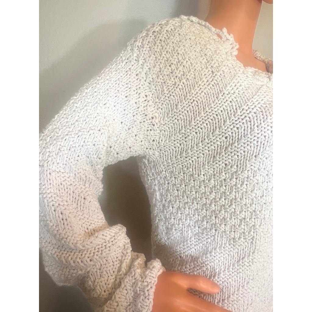 Vintage Handknit Cardigan White Cotton Cottagecore Sweater SIZE?