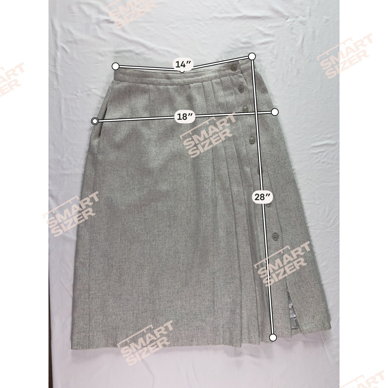 Vintage Wool Blend Pleated Midi Skirt Women Size S/M Gray Dark Academia Preppy