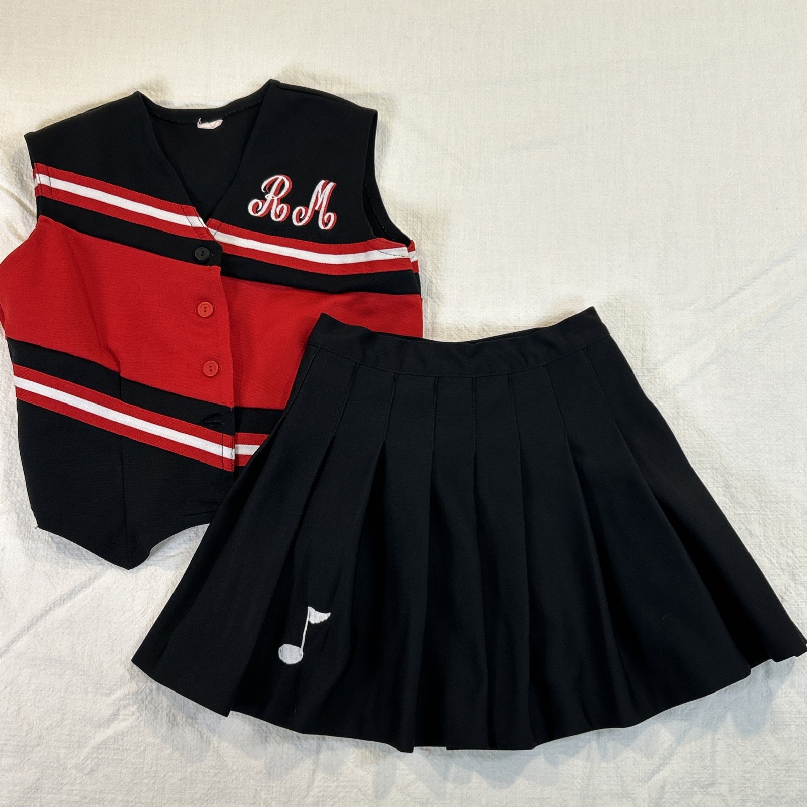 Vintage Team Mates Cheerleading Uniform Set Black Red Vest Pleated Skirt Size S