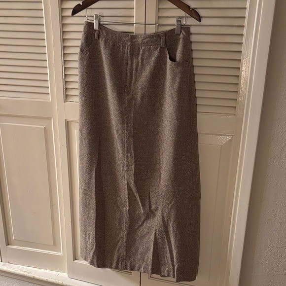 Ellen Tracy Textured Wool Silk Blend Maxi Skirt Sz 10 Neutral ‘90s Back Pockets