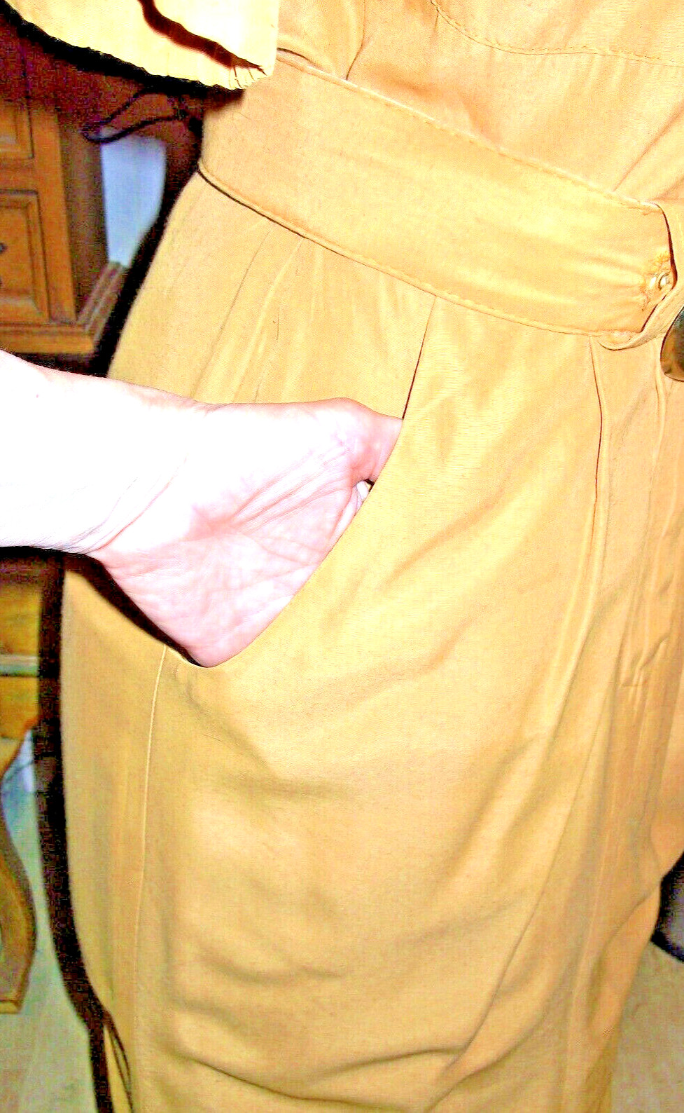 PERCEPTIONS Mustard CAREER Button Zip Short Sleeve Collar Rayon DRESS/Size 7/8