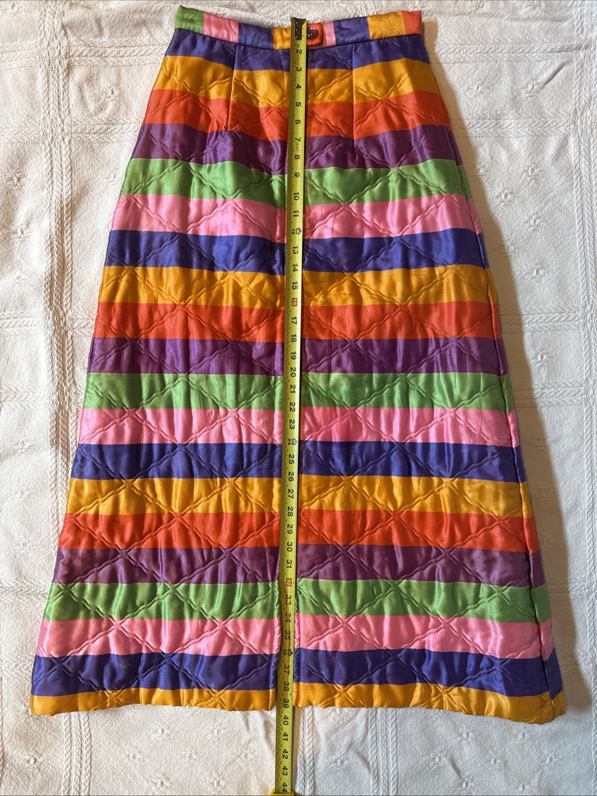 Vintage Rhapsody By Glazier Quilted Striped Maxi Skirt S/M Size 12 Rainbow