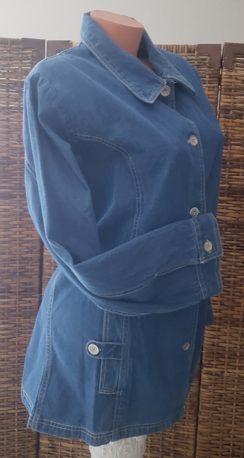 Vintage Tudor Court Denim And Silver Button Southwest Blouse Shirt Women’s Sz XL