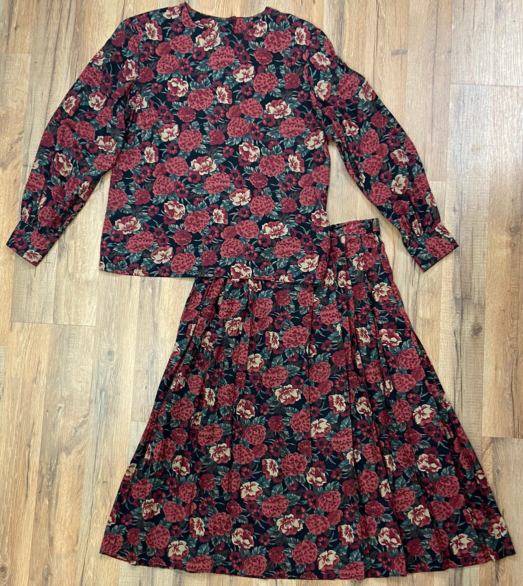 Vintage Pendleton Country Sophisticated Petite Floral Skirt & Top Set Women’s 12