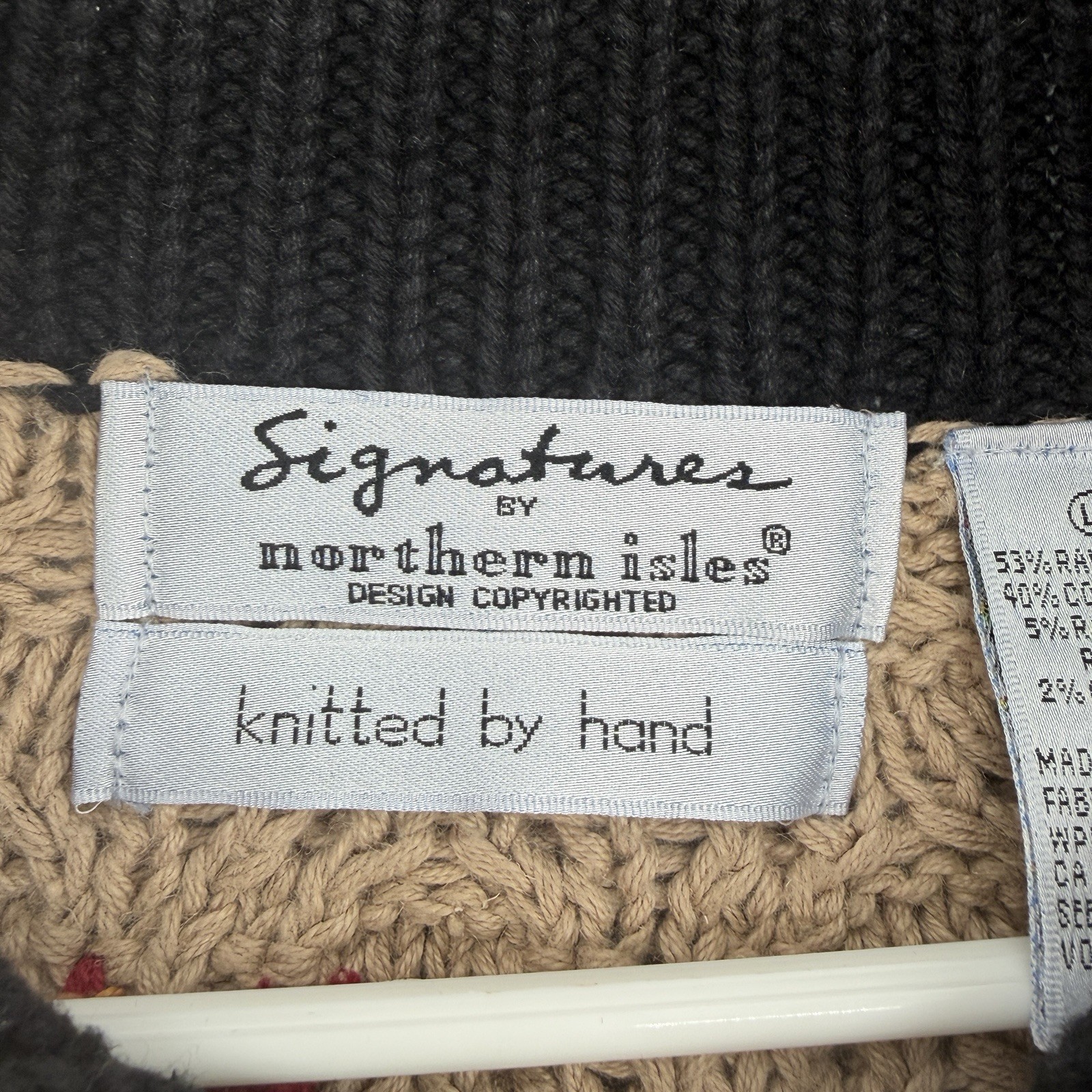 VTG Signatures by Northern Isle Hand Knitted Cardigan Sweater Sz L Floral Ladies