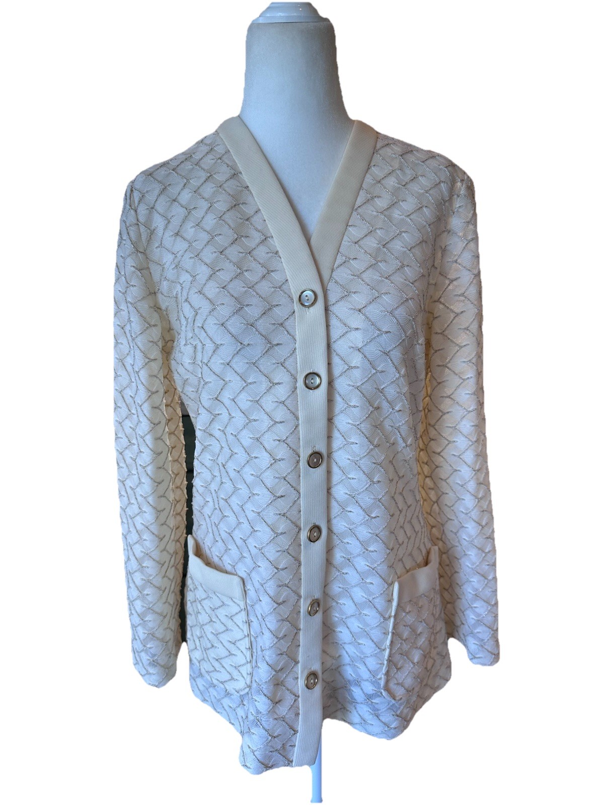Vintage Retro Marty Gutmacher Polyester White Gold Button Up Blouse Jacket S/M