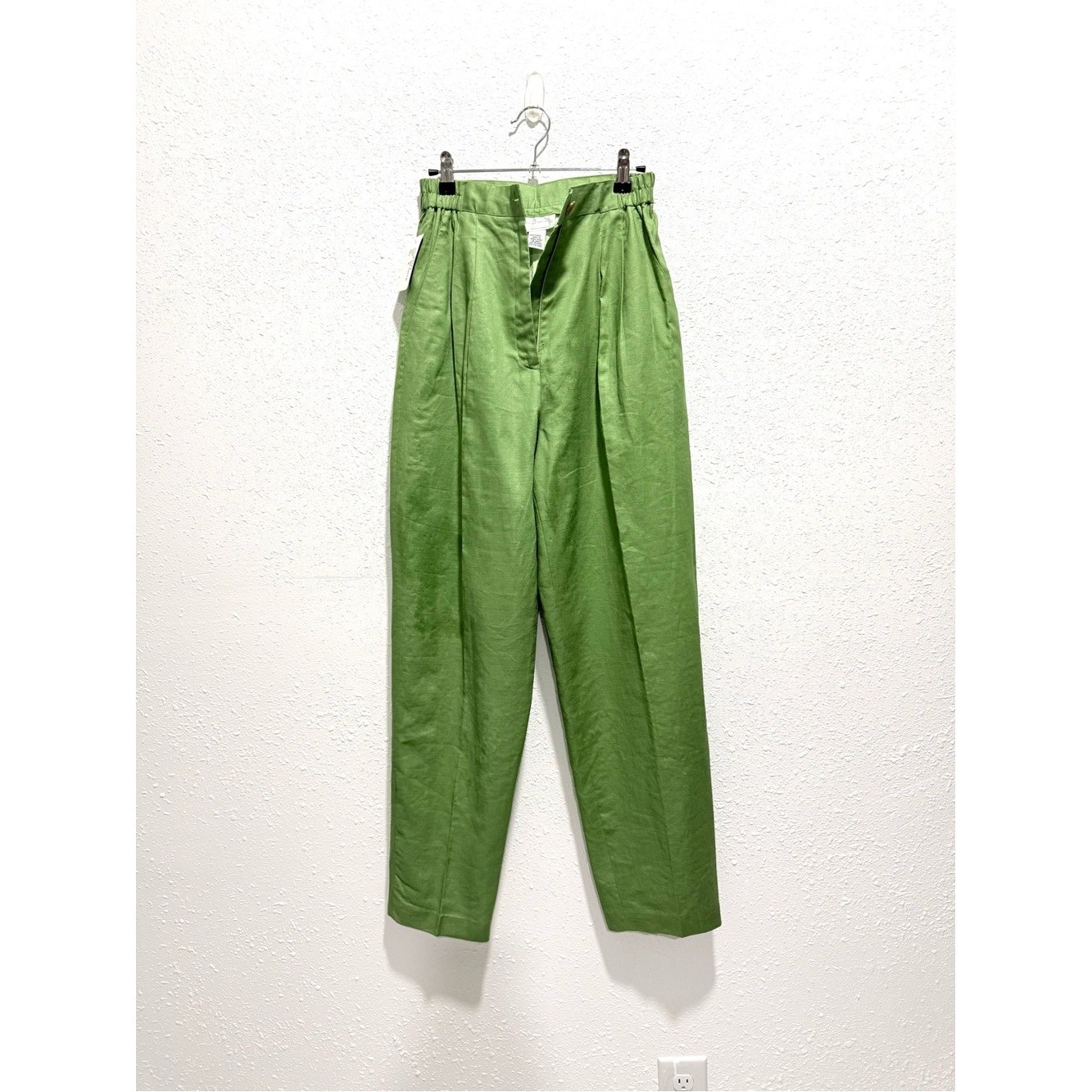 SET of two Vintage 100% RAMIE Embroidered Green high waist Trousers and blouse 8