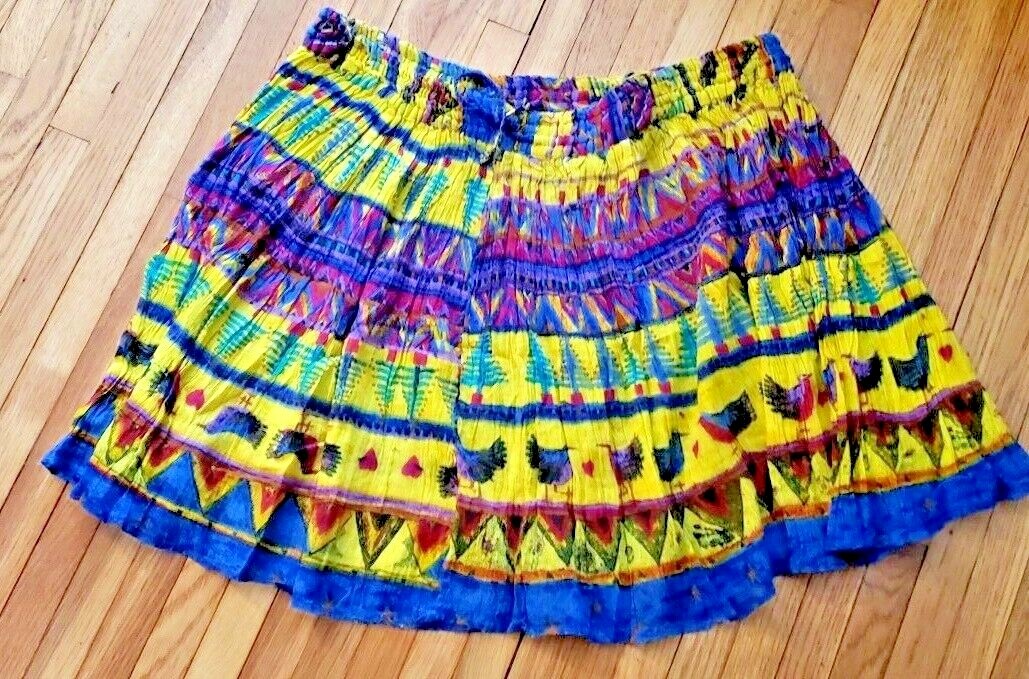 Vintage PINCH NYC Crinkle Colorful Boho Hippie Gypsy Flowing Twirl Texture Skirt