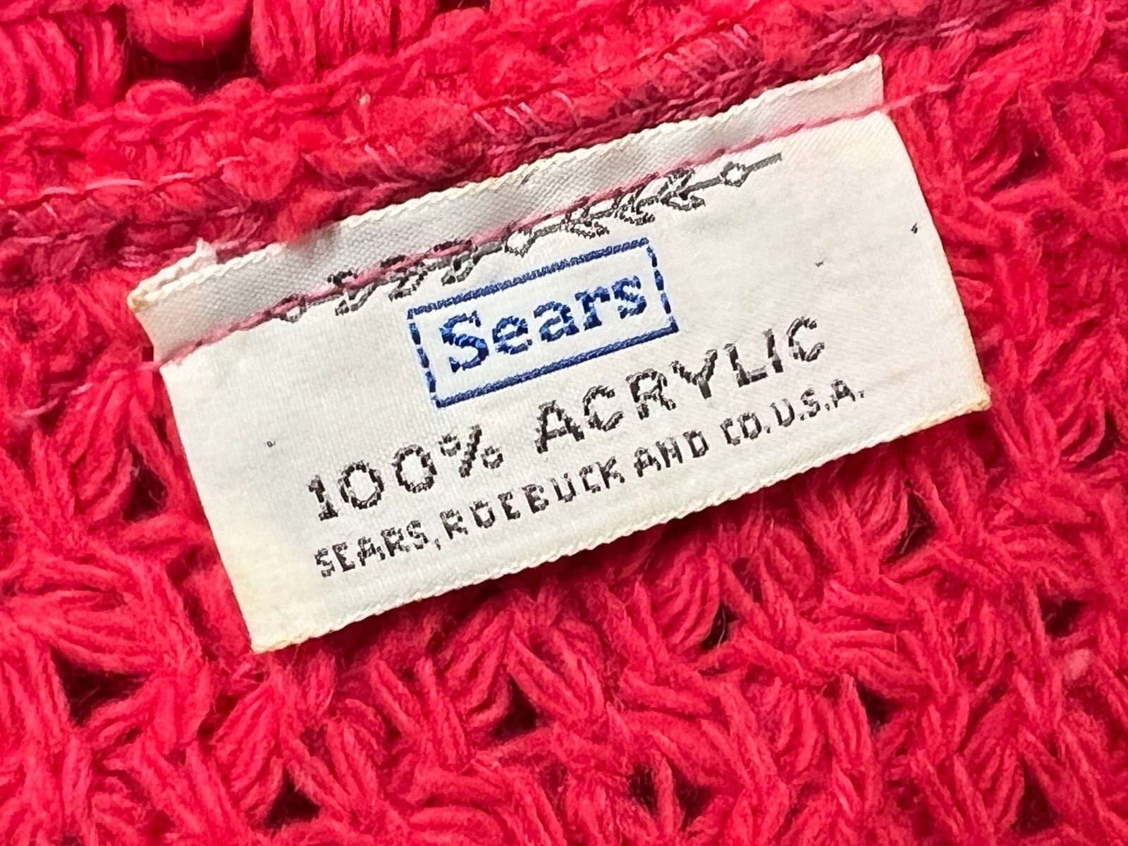 XS~ S Vtg 60s Coral 2 Pc Dress Set Open Knit Sears Acrylic Sweater Skirt Outfit