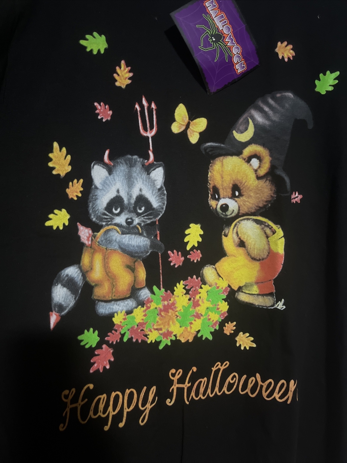 NWT Vintage 1990’s Halloween Cute Large Graphic T-shirt Devil Raccoon Witch Bear