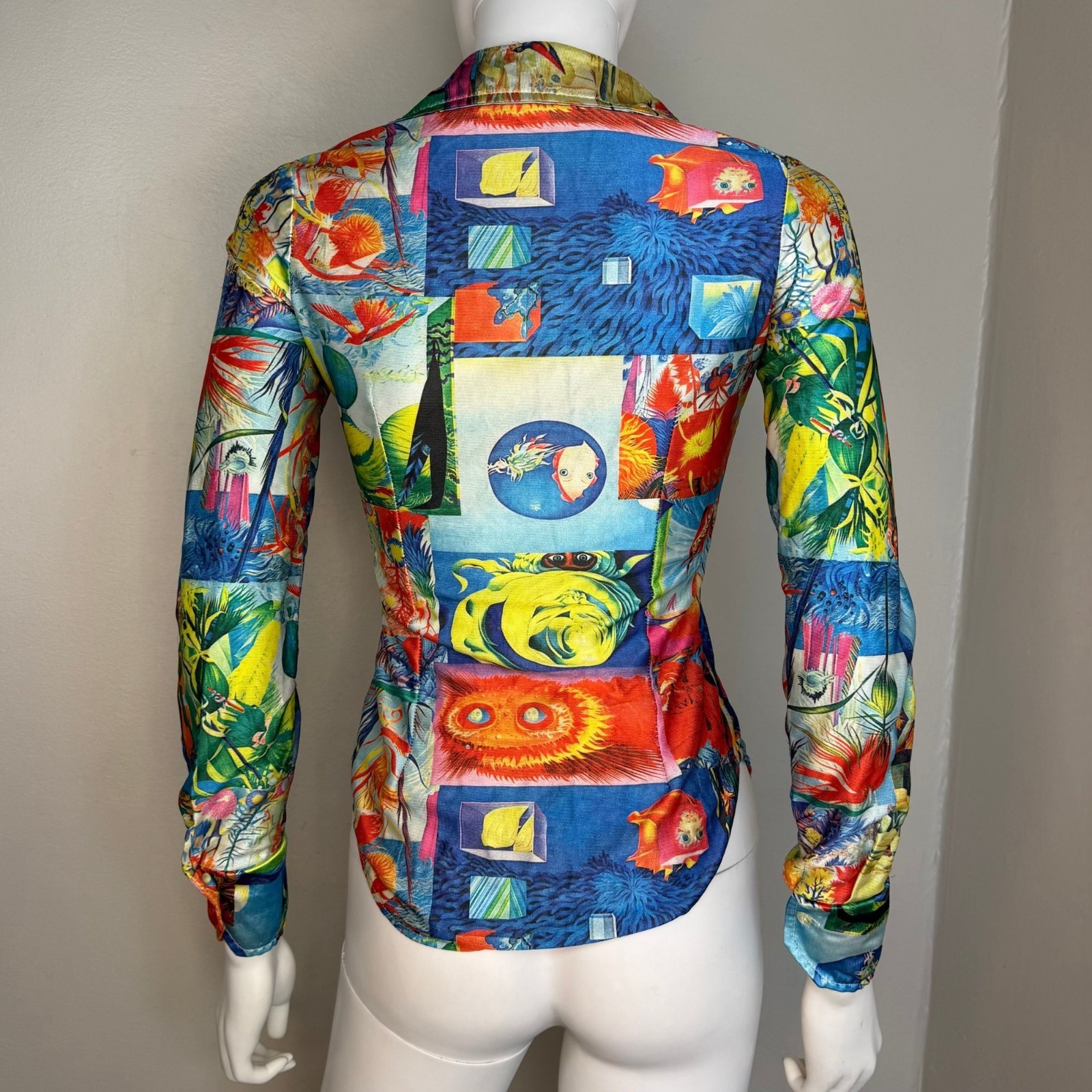 Vtg 1970s Day Glow Psychedelic Surrealist Art Shirt 70s LA Station Arpeja Blouse