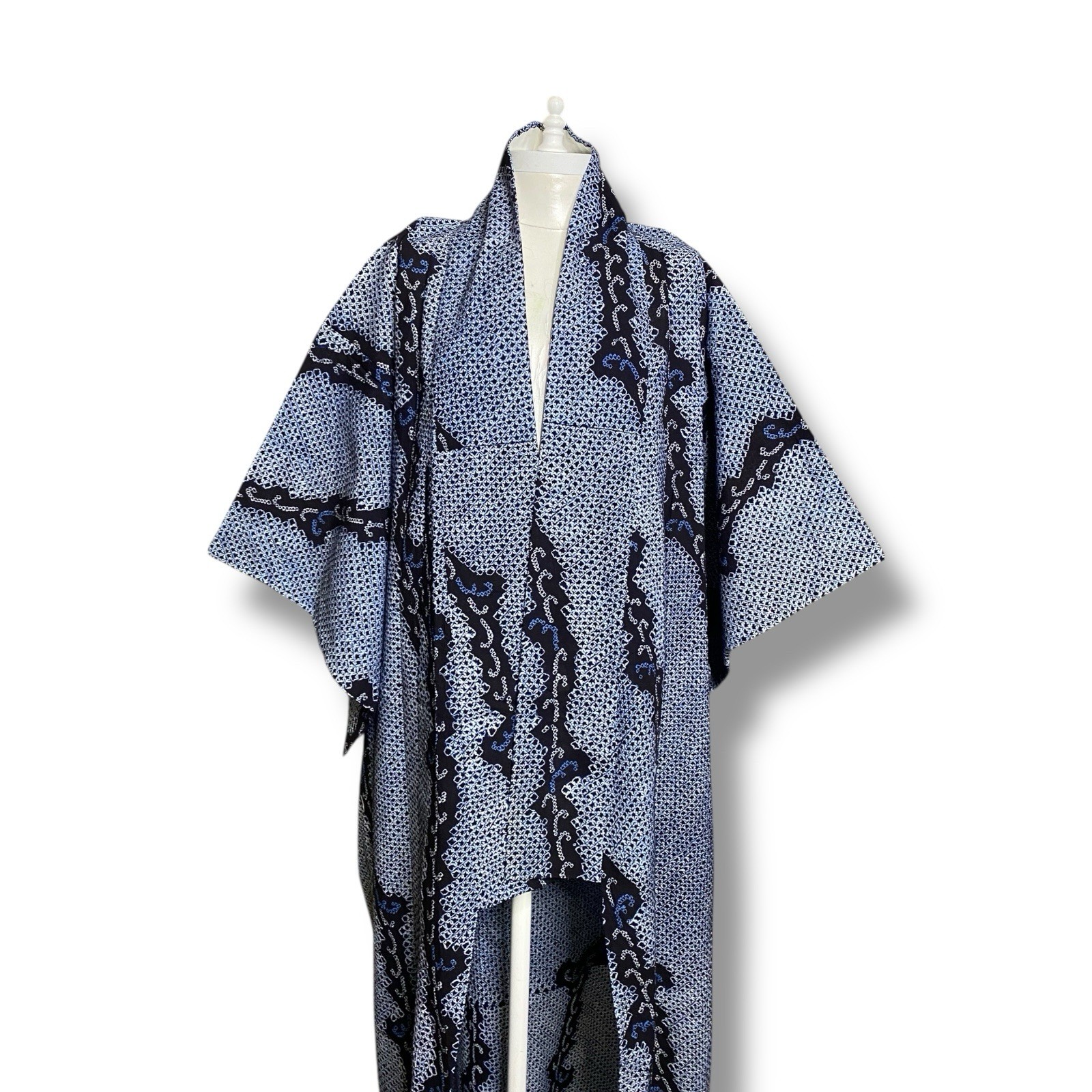 Vintage Kimono Robe Blue Hand Dyed Cotton One Size Full Length 1970s Unisex